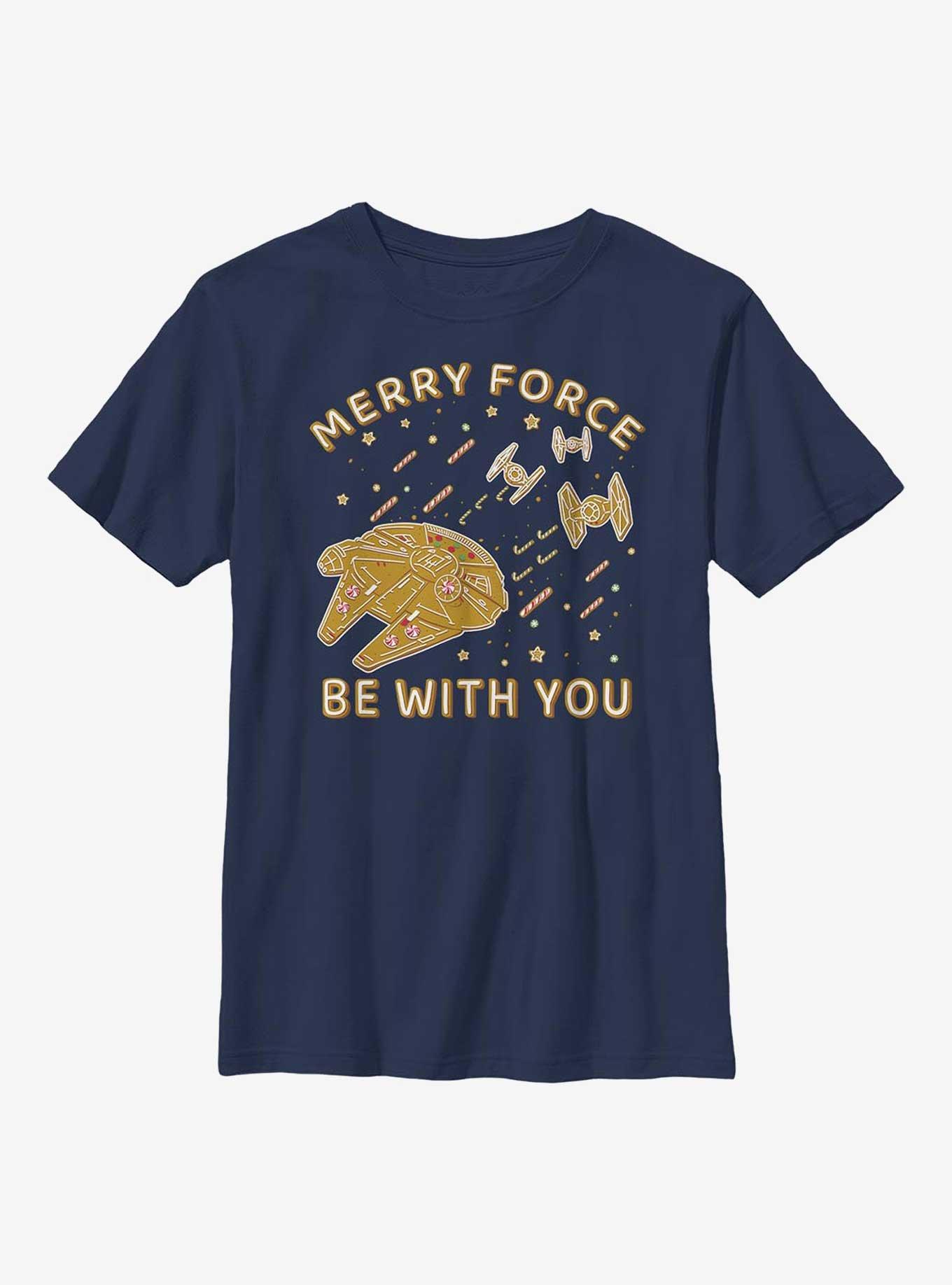 Star Wars Gingerbread Millennium Falcon Youth T-Shirt, NAVY, hi-res