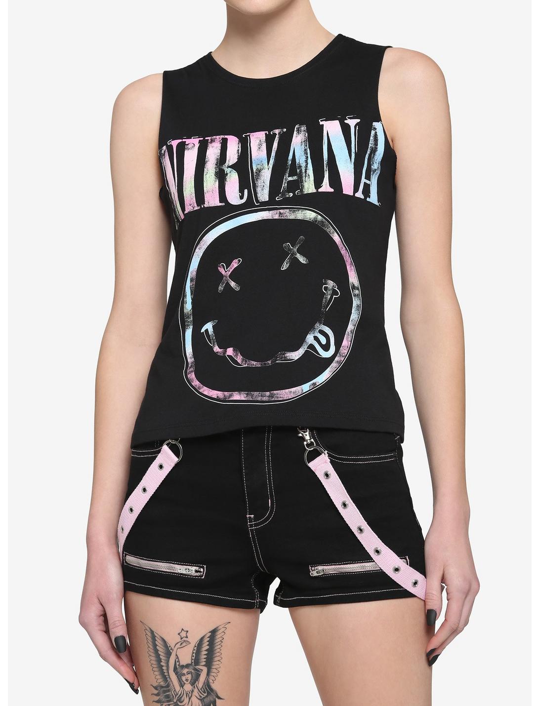 Nirvana Logo Girls Crop Muscle Top, BLACK, hi-res