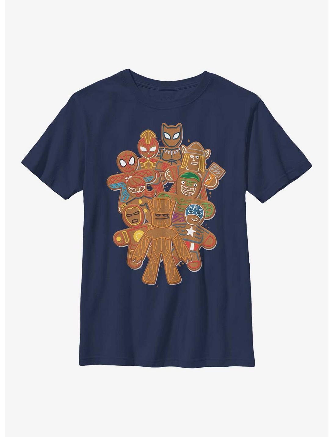 Marvel Avengers Gingerbread Cookies Youth T-Shirt, NAVY, hi-res