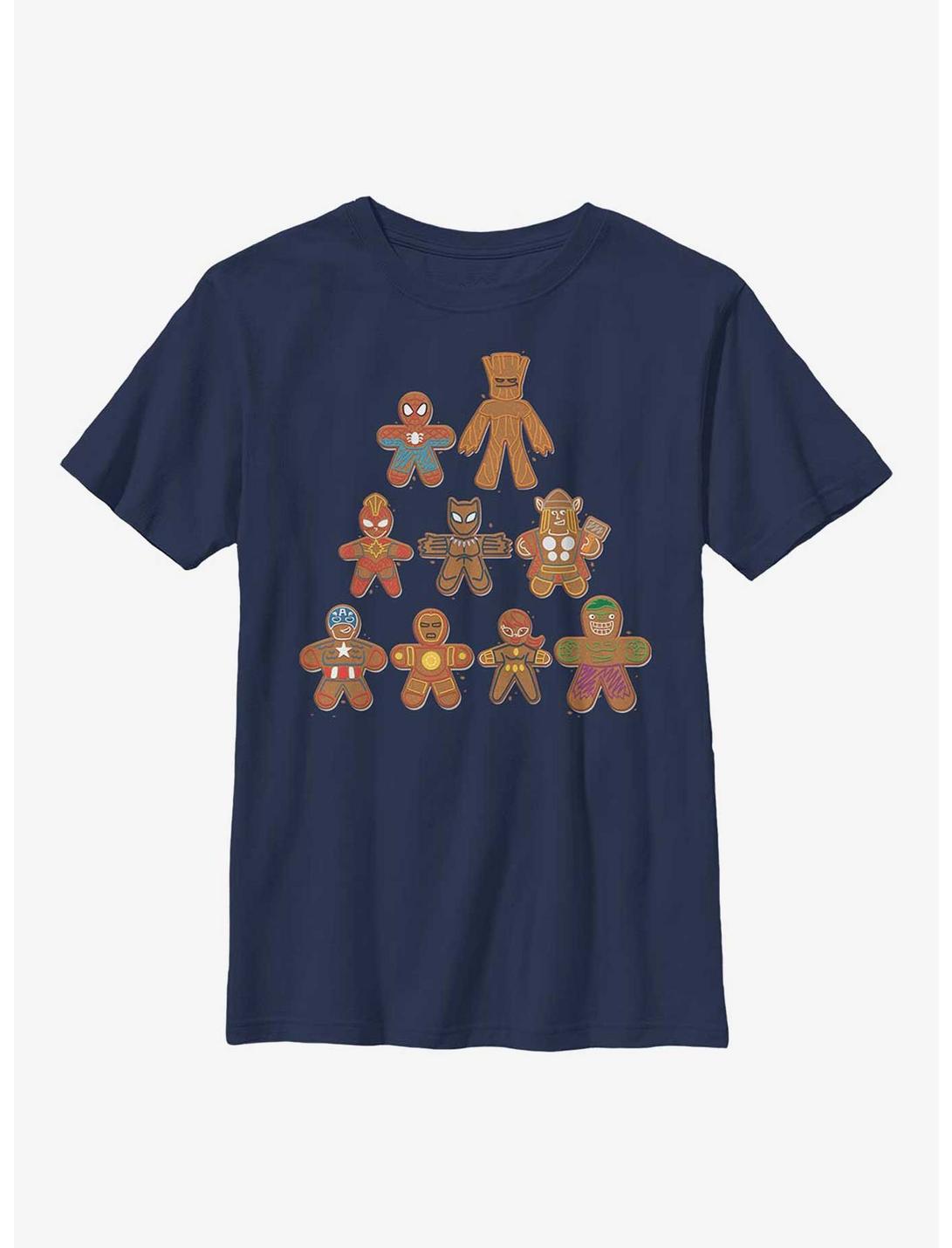 Marvel Gingerbread Cookie Tree Youth T-Shirt, NAVY, hi-res