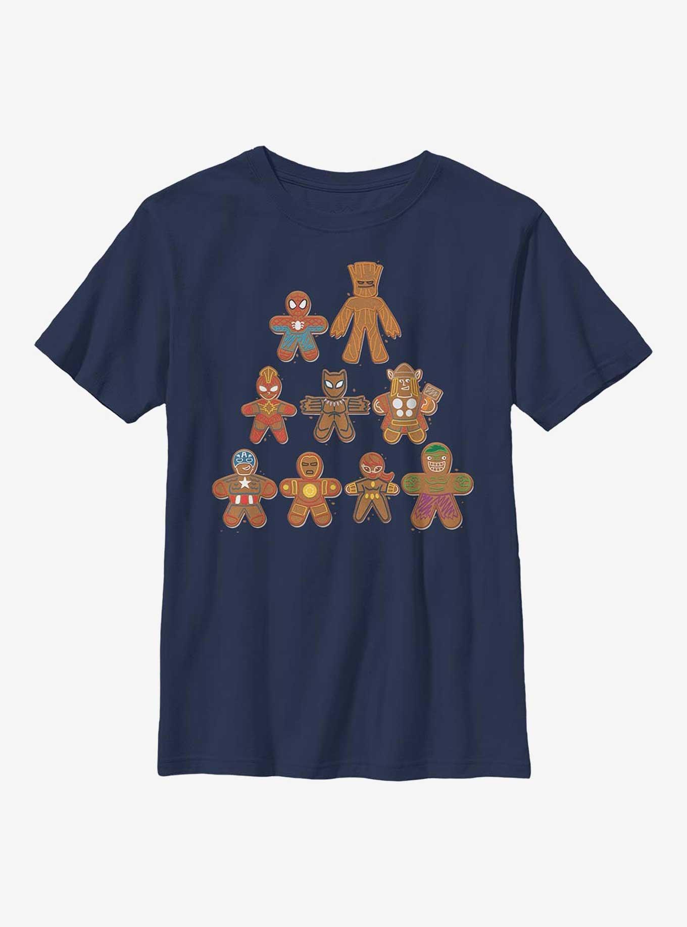 Marvel Gingerbread Cookie Tree Youth T-Shirt, NAVY, hi-res
