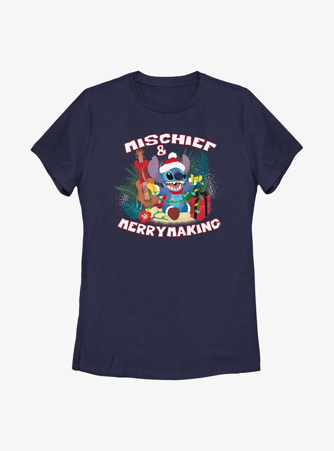 Disney Lilo And Stitch Mischief Merrymaking Womens T-Shirt, NAVY, hi-res
