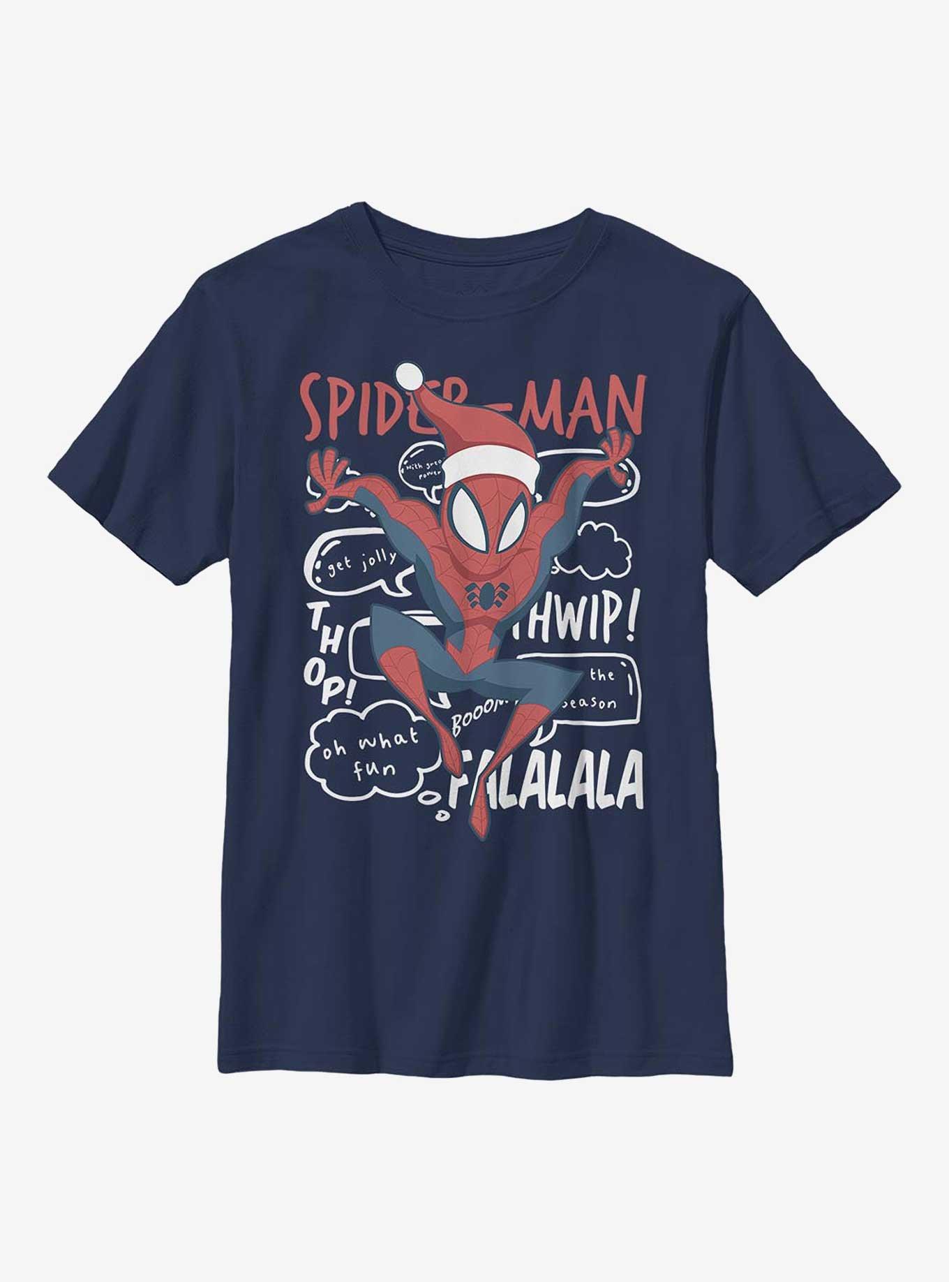 Marvel Spider-Man Carolling Spidey Youth T-Shirt, NAVY, hi-res