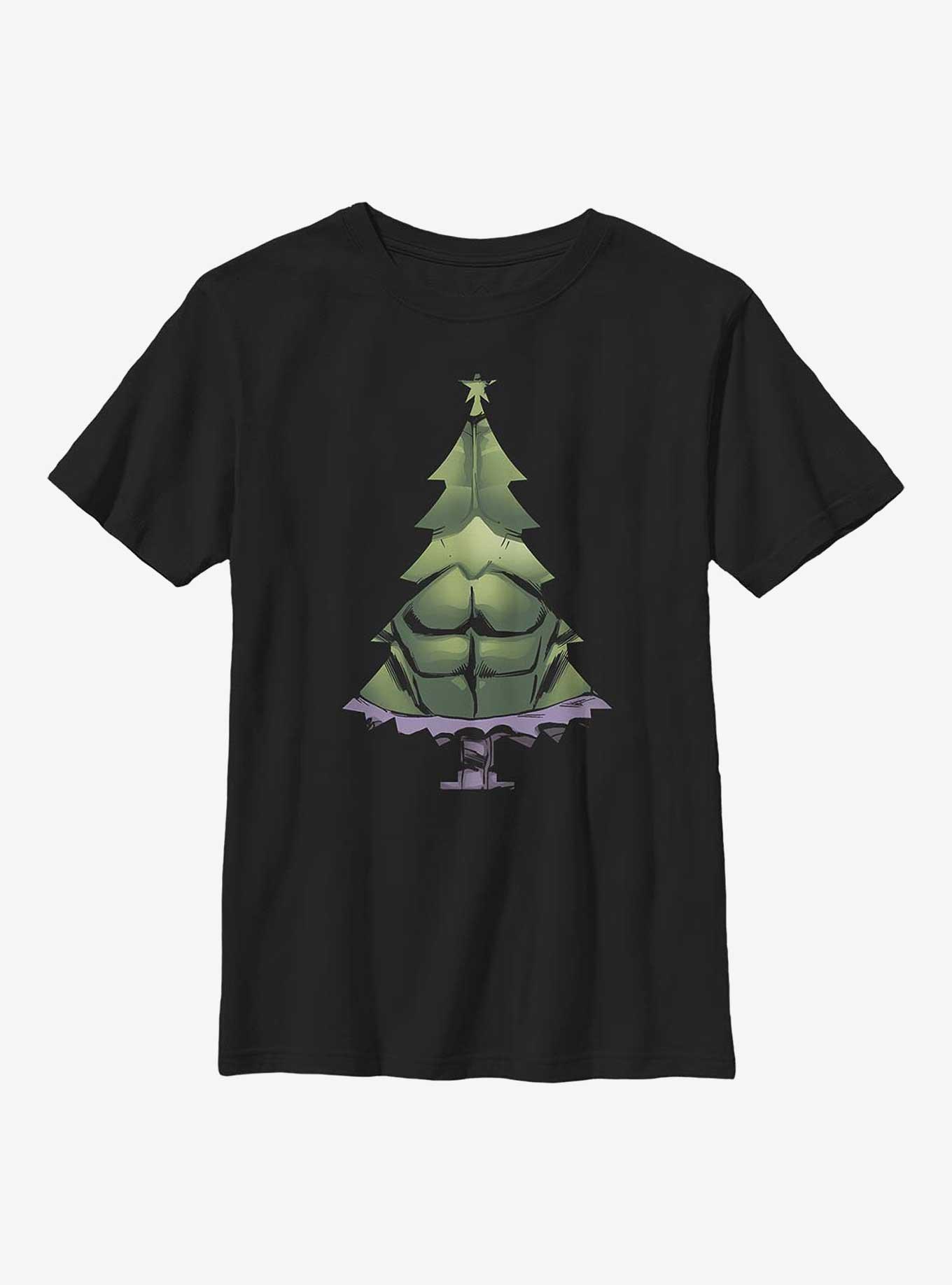 Marvel Avengers The Hulk Christmas Tree Youth T-Shirt, BLACK, hi-res