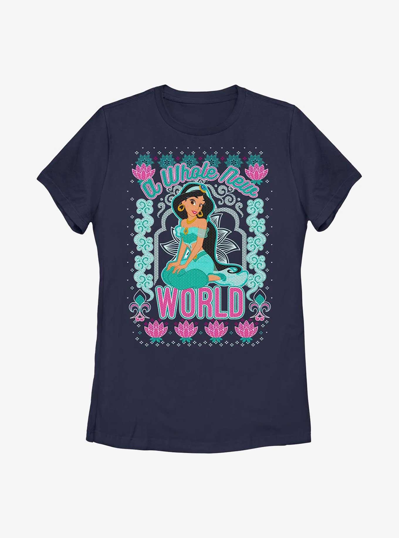 Disney Aladdin Jasmine A Whole New World Pattern Womens T-Shirt, NAVY, hi-res
