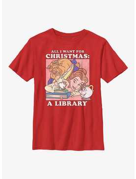 Disney Beauty And The Beast A Library Christmas Present Youth T-Shirt, , hi-res