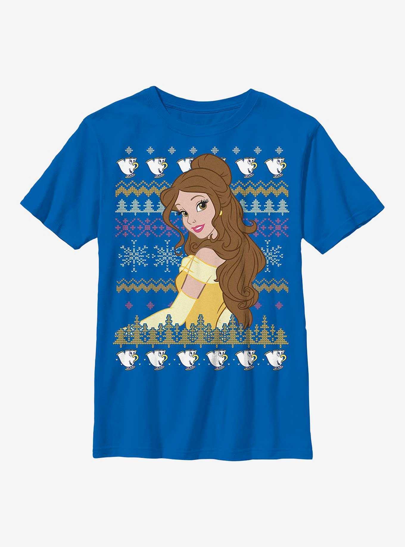 Disney Beauty And The Beast Belle Teacup Ugly Sweater Pattern Youth T-Shirt, , hi-res