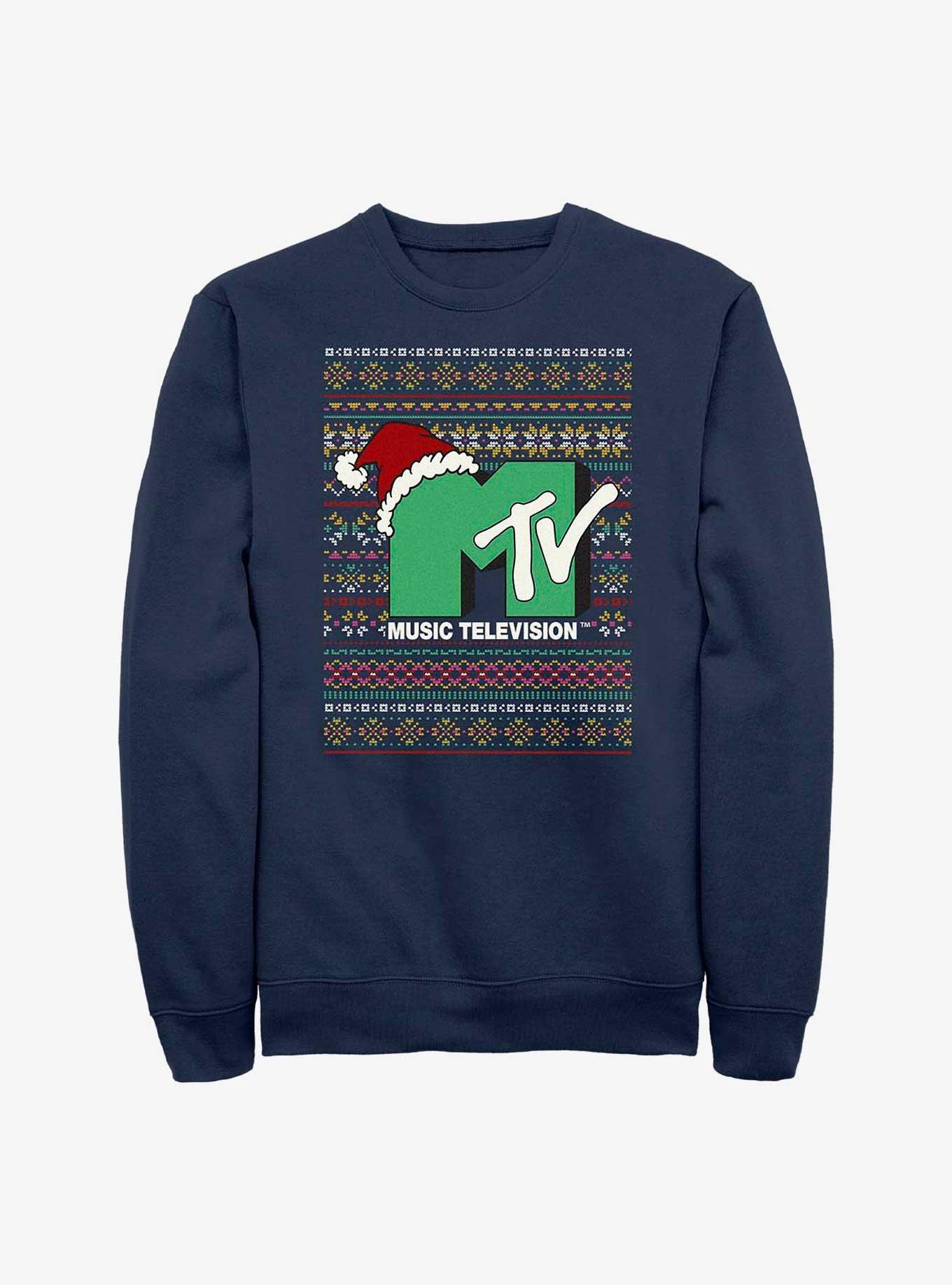MTV Ugly Sweater Pattern Sweatshirt, NAVY, hi-res