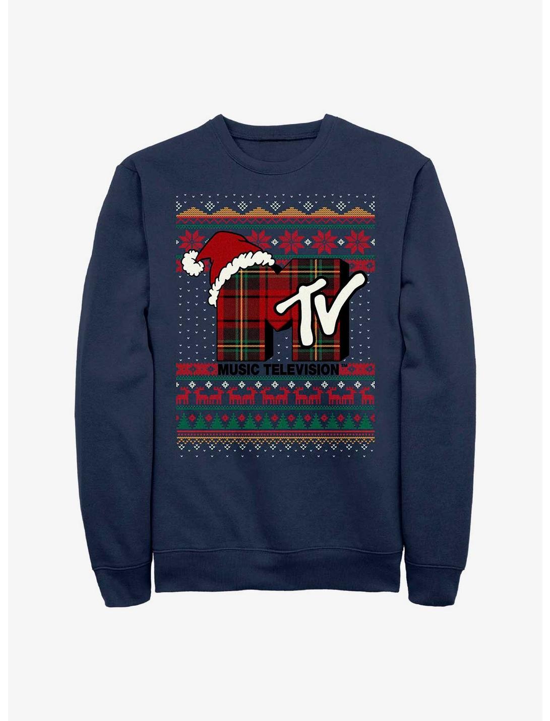 MTV Ugly Sweater Santa Hat Sweatshirt, NAVY, hi-res