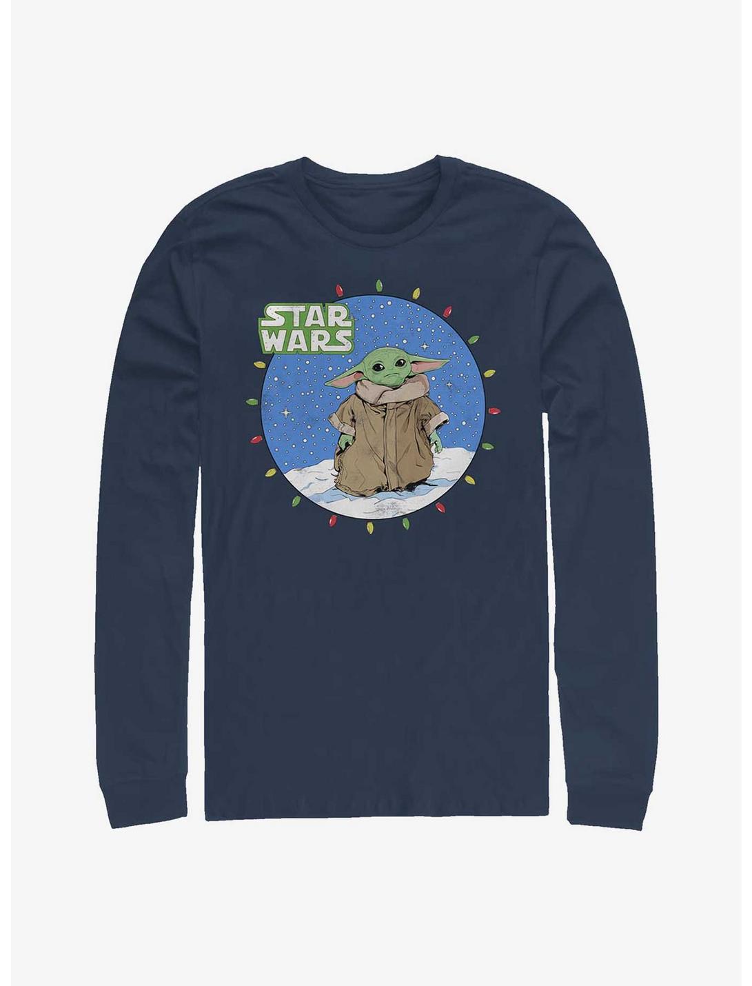 Star Wars The Mandalorian The Child Christmas Lights Long-Sleeve T-Shirt, NAVY, hi-res