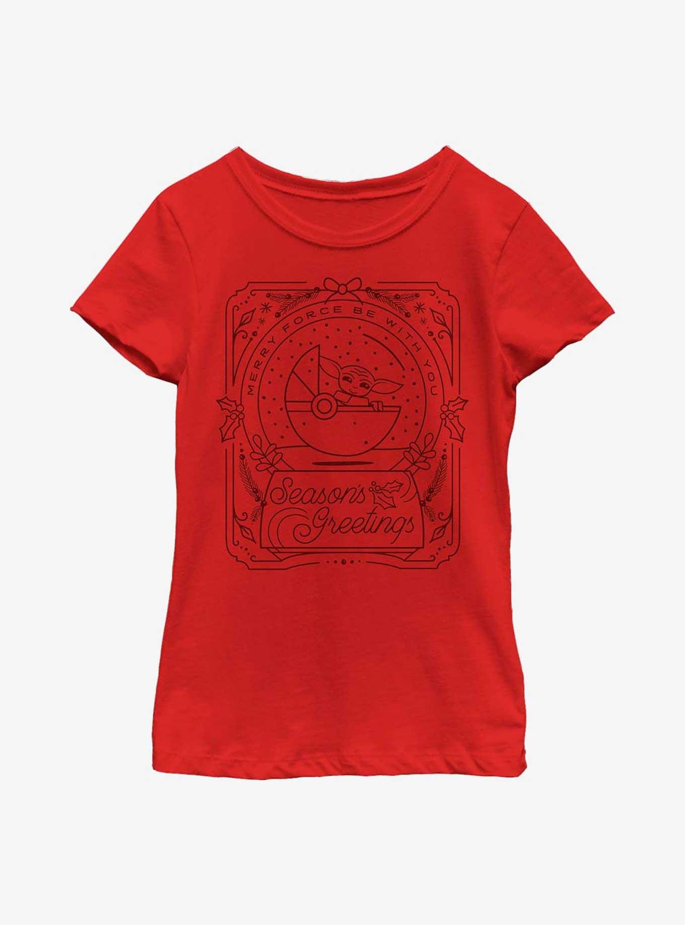 Star Wars The Mandalorian Season's Greeings Youth Girls T-Shirt, RED, hi-res