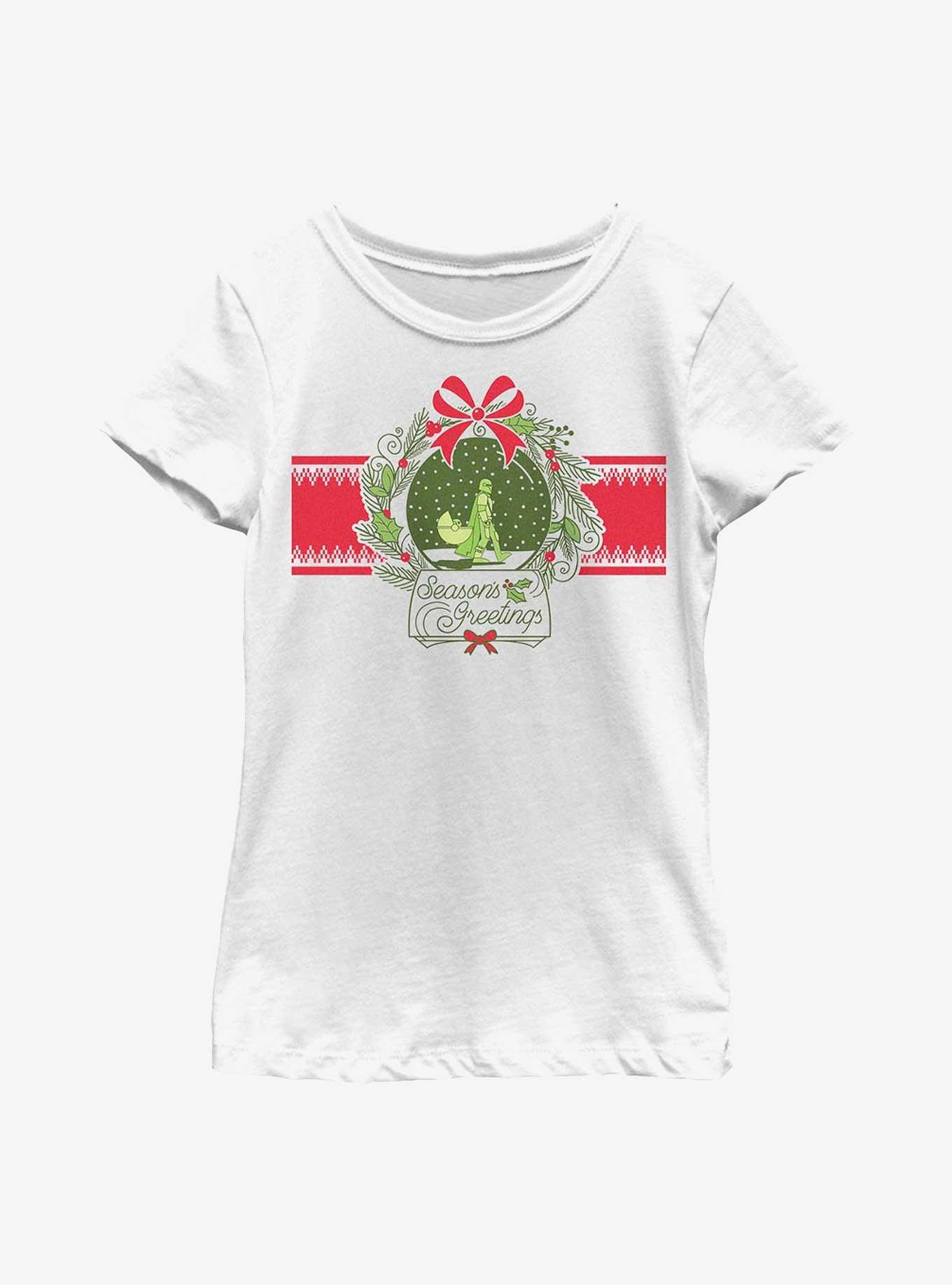 Star Wars The Mandalorian Snow Globe Season's Greetings Youth Girls T-Shirt, WHITE, hi-res