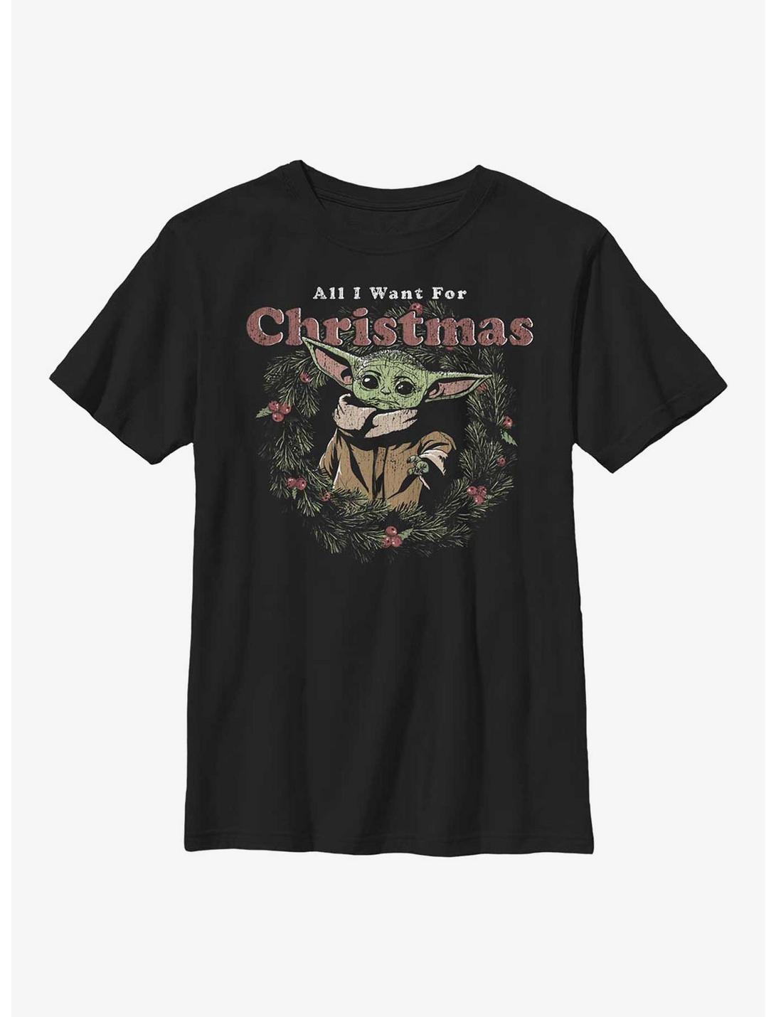 Star Wars The Mandalorian The Child Want For Christmas Youth T-Shirt, BLACK, hi-res