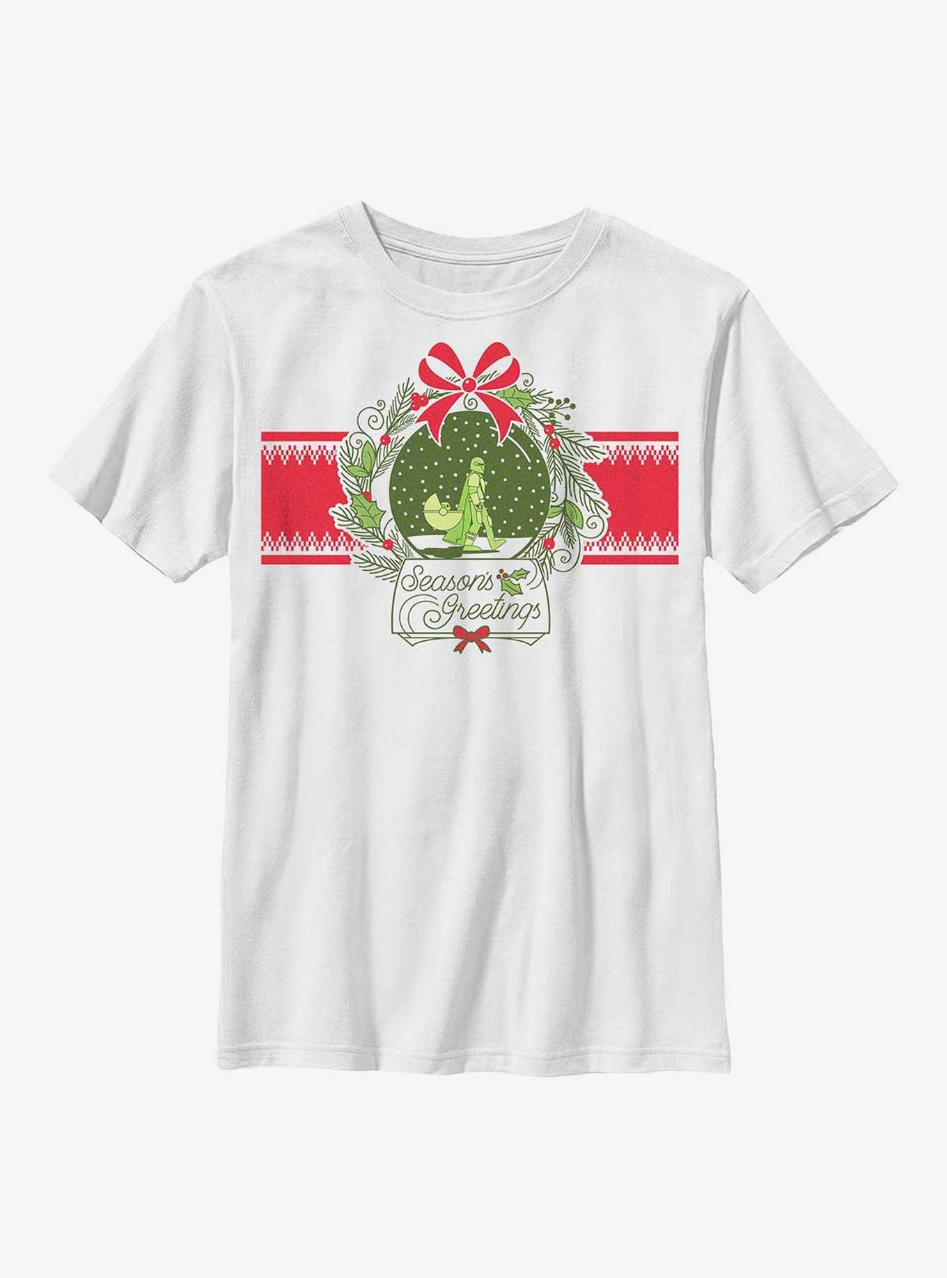 Star Wars The Mandalorian Snow Globe Season's Greetings Youth T-Shirt, WHITE, hi-res