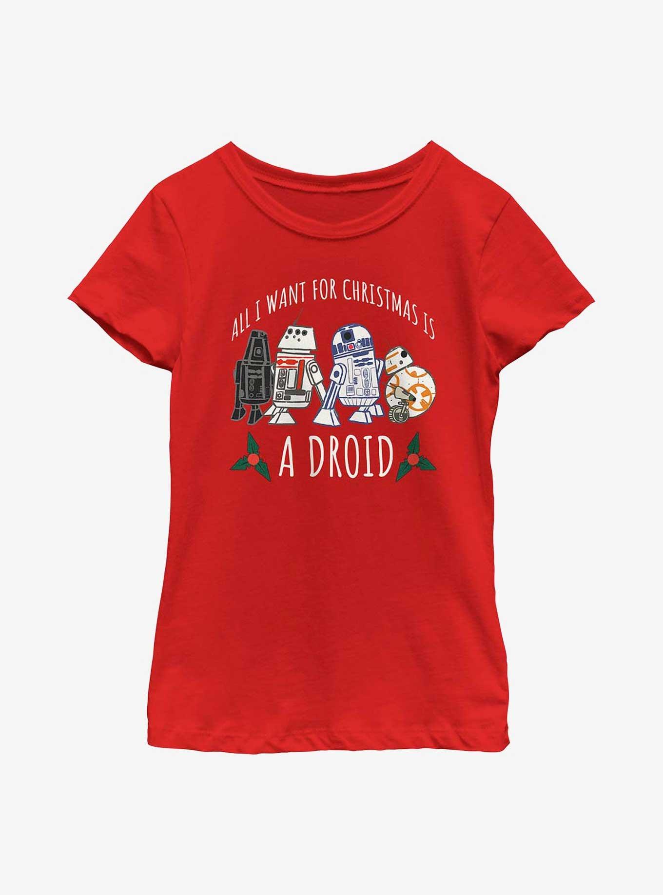 Star Wars Want For Christmas Is A Droid Youth Girls T-Shirt, RED, hi-res