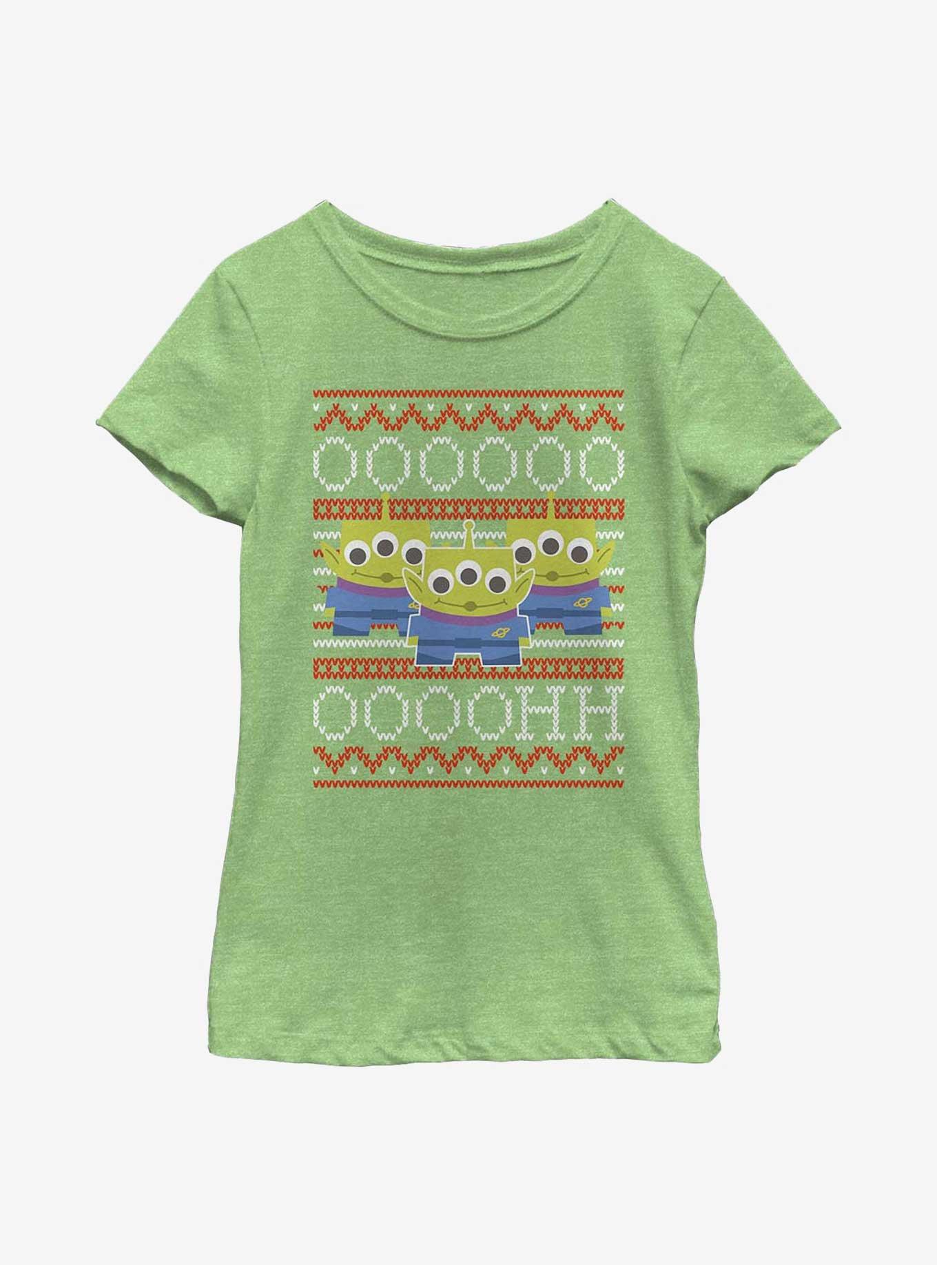 Disney Pixar Toy Story Aliens Ugly Sweater Pattern Youth Girls T-Shirt, GRN APPLE, hi-res