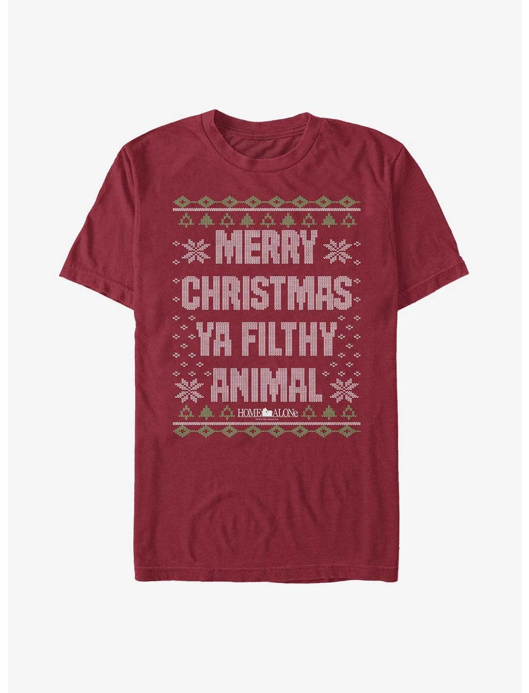 Home Alone Ya Filthy Animal Christmas Pattern T-Shirt, CARDINAL, hi-res