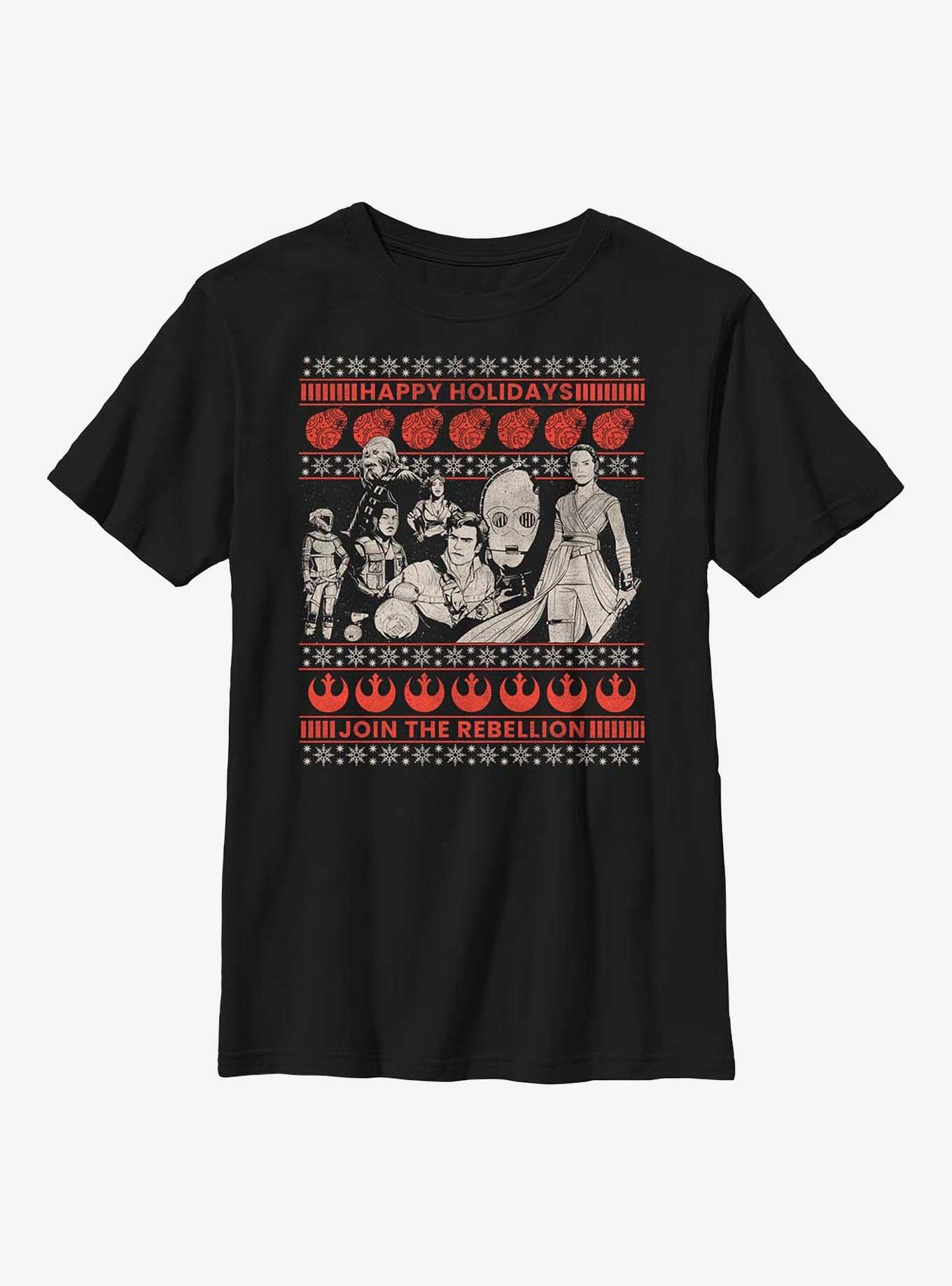 Star Wars Rebellion Ugly Sweater Pattern Youth T-Shirt, BLACK, hi-res view 1