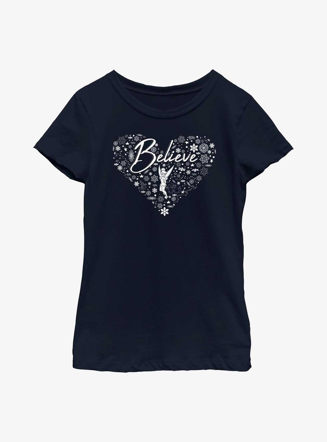 Disney Tinkerbell Believe Winter Fill Youth Girls T-Shirt, NAVY, hi-res