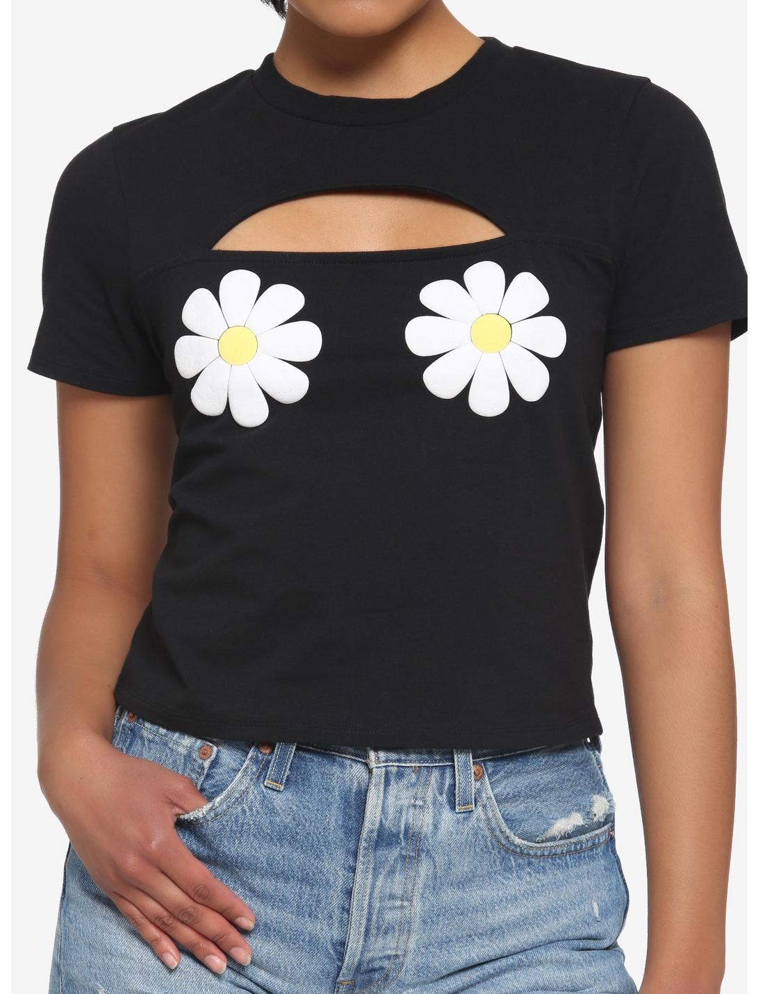 Daisy Cutout Girls Crop T-Shirt, BLACK, hi-res