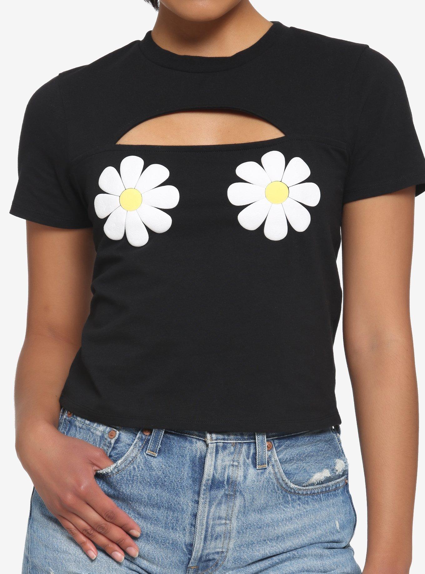 Daisy Cutout Girls Crop T-Shirt, BLACK, hi-res