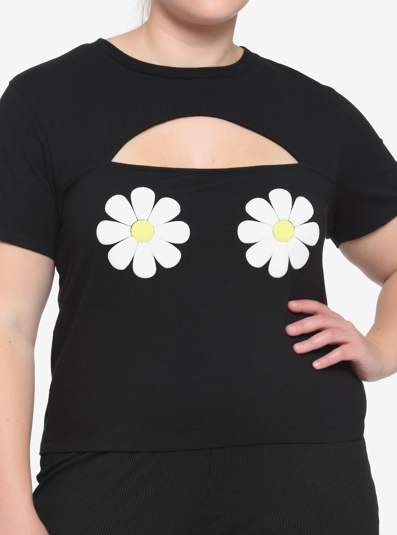 Daisy Cutout Girls Crop T-Shirt Plus Size, BLACK, hi-res