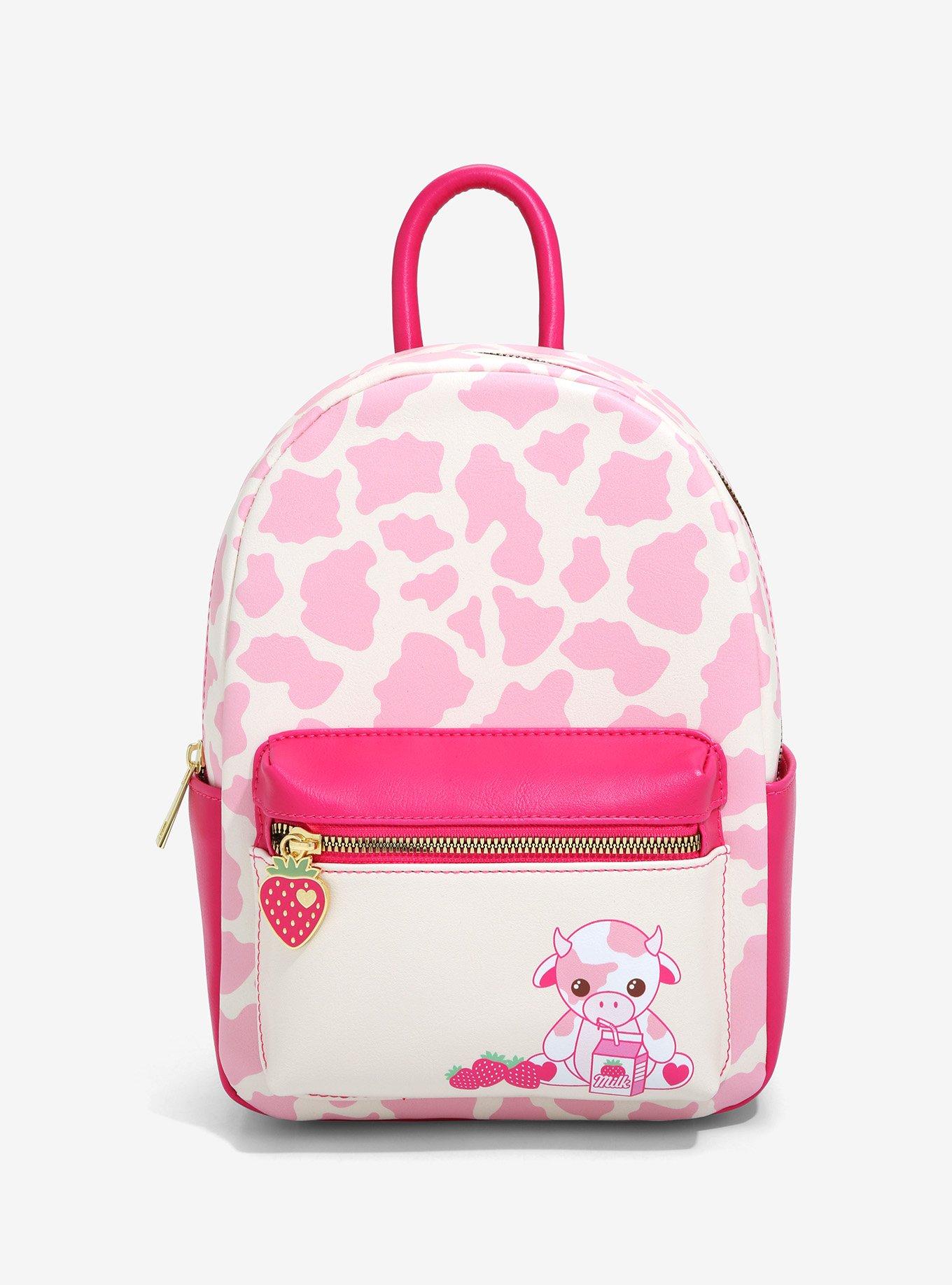 Kawaii School Bag with Cute Milk Cow Accessories, Kawaii Pins for