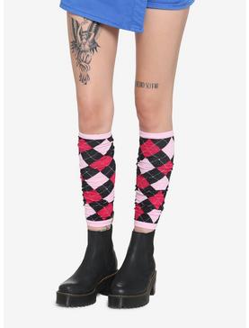 Pink & Black Argyle Leg Warmers, , hi-res