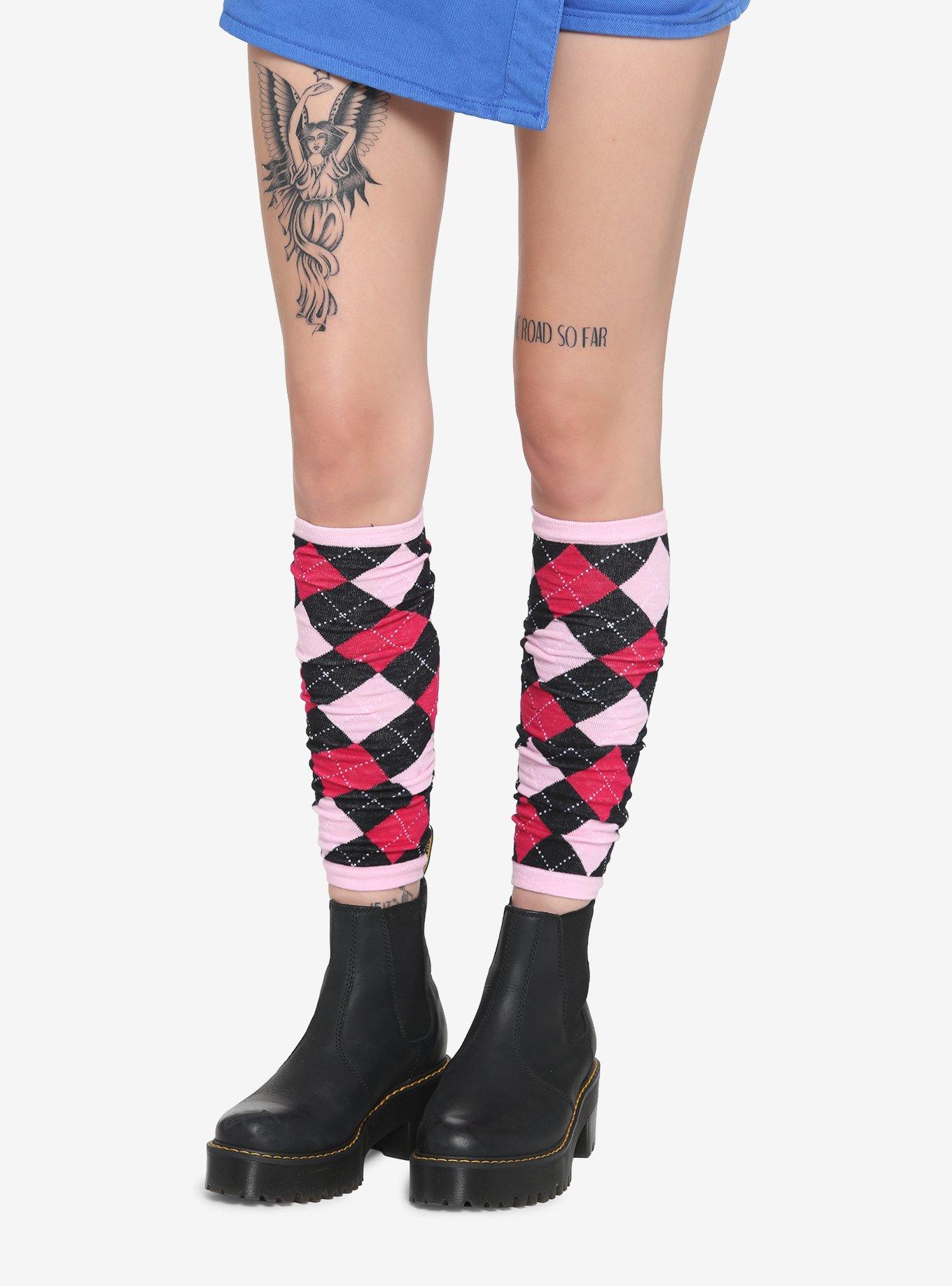 Pink & Black Argyle Leg Warmers, , hi-res