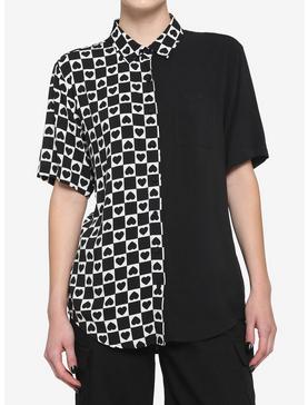 Black & White Checkered Heart Split Girls Resort Woven Button-Up, , hi-res