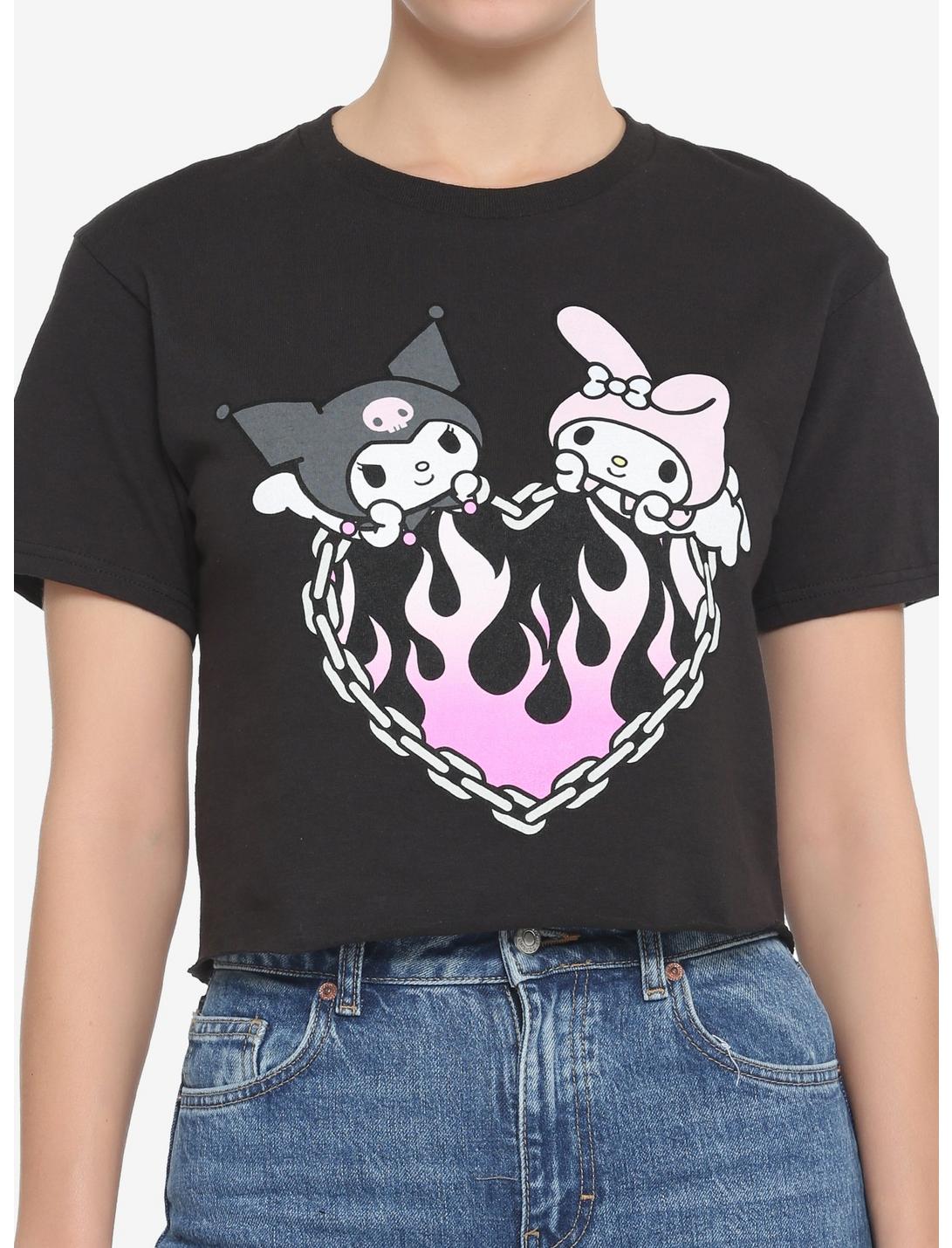 My Melody & Kuromi Flame Heart Girls Crop T-Shirt, MULTI, hi-res