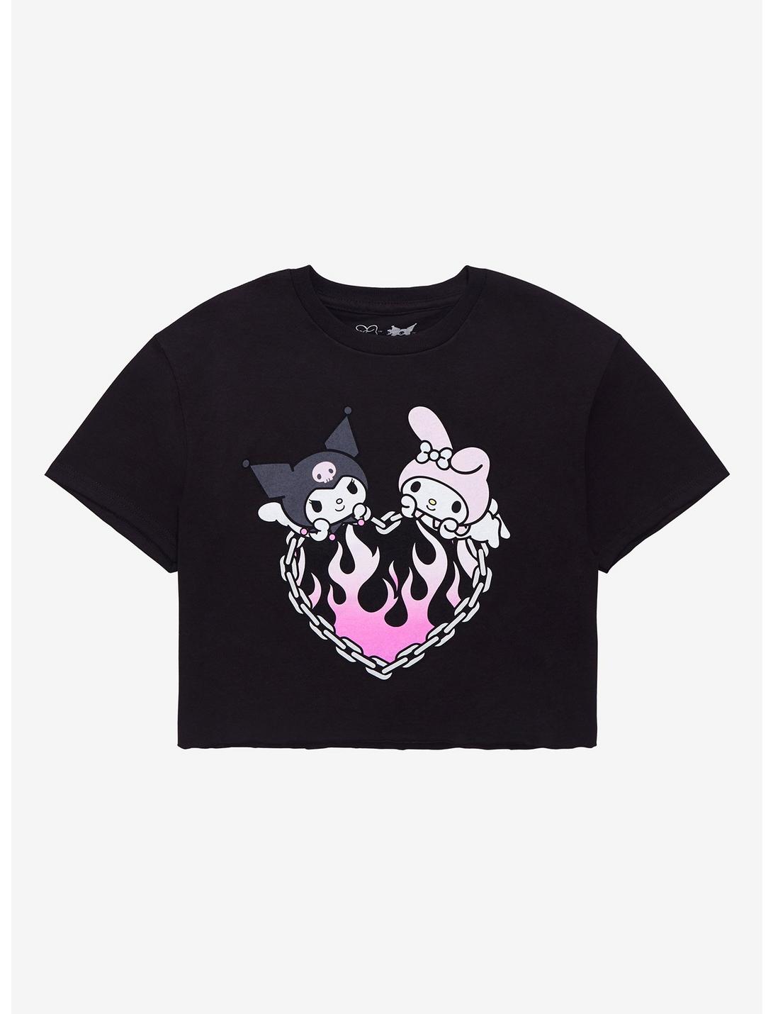 My Melody & Kuromi Flame Heart Girls Crop T-Shirt Plus Size, MULTI, hi-res
