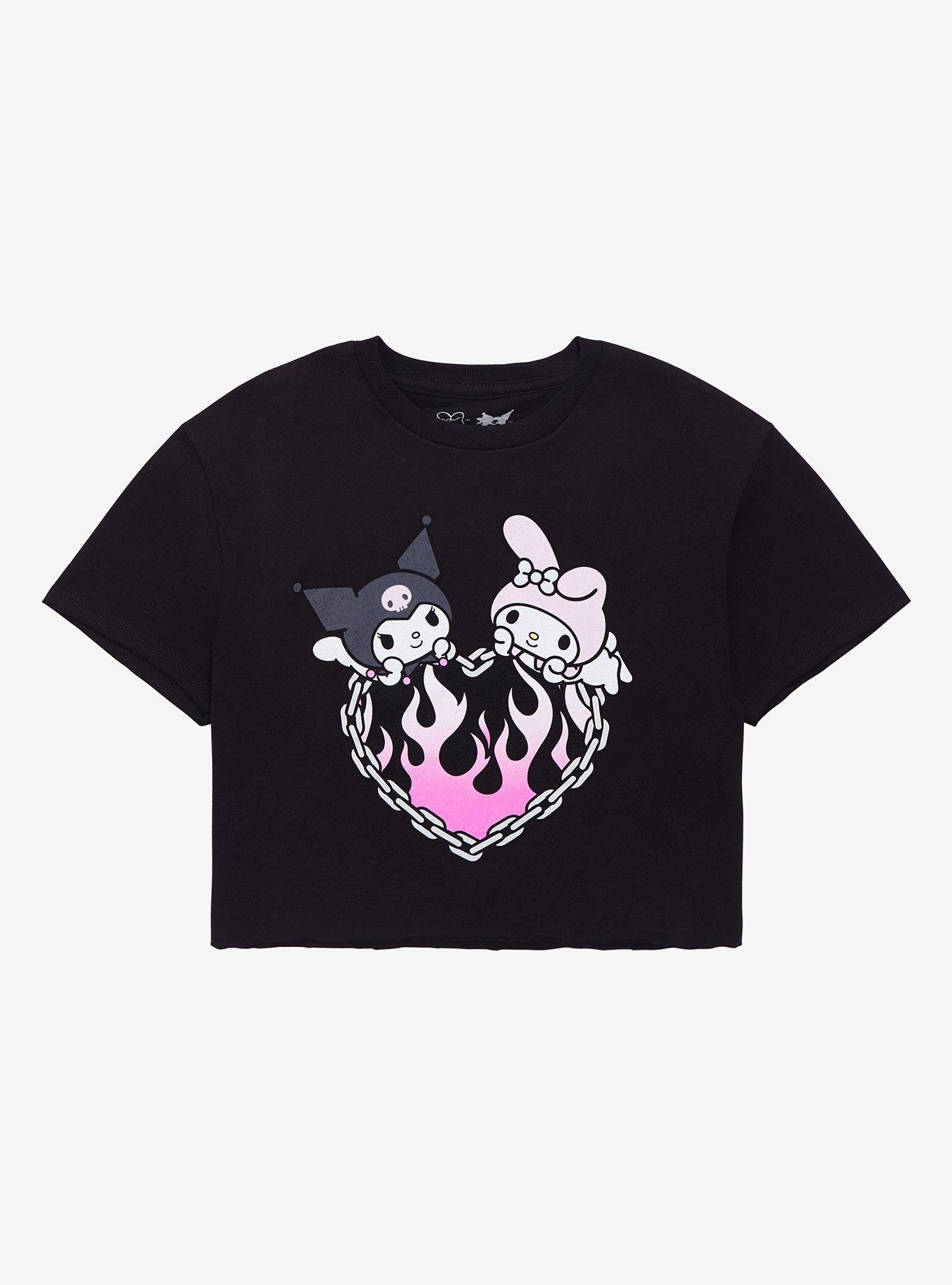 My Melody & Kuromi Flame Heart Girls Crop T-Shirt Plus Size, MULTI, hi-res