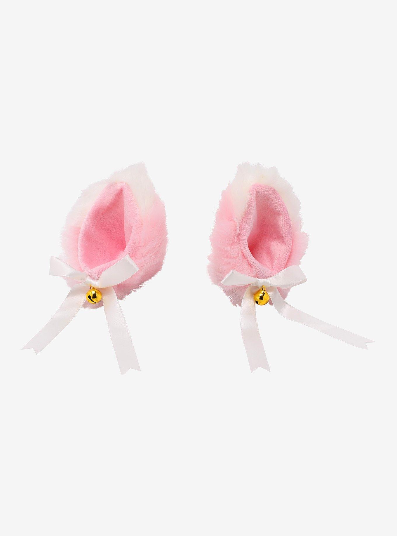 Pink & White Tips Fuzzy Cat Ear Hair Clip Set, , hi-res