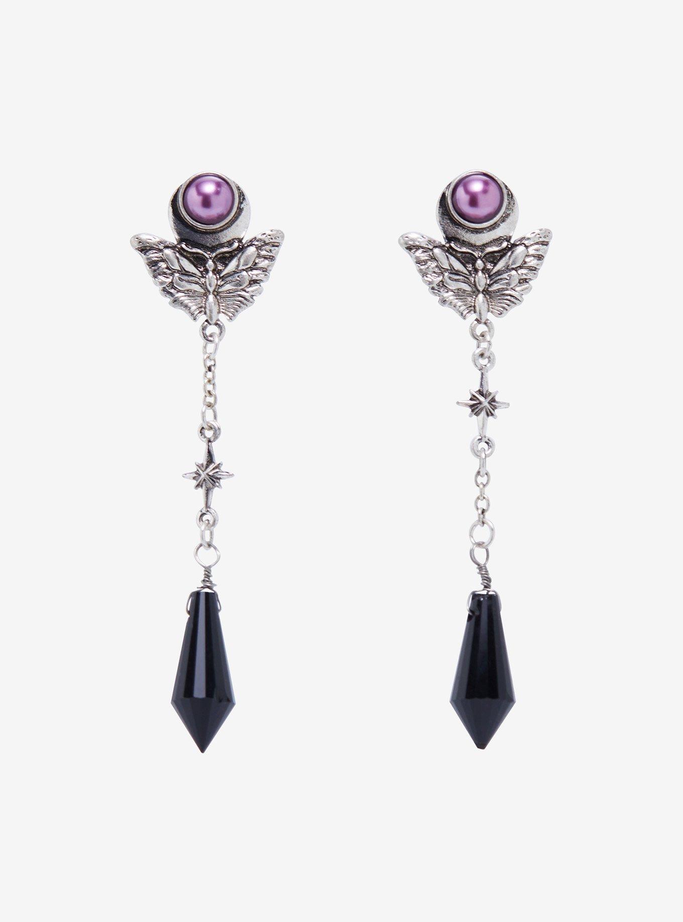 Death Moth Crystal Drop Earrings, , hi-res view 1
