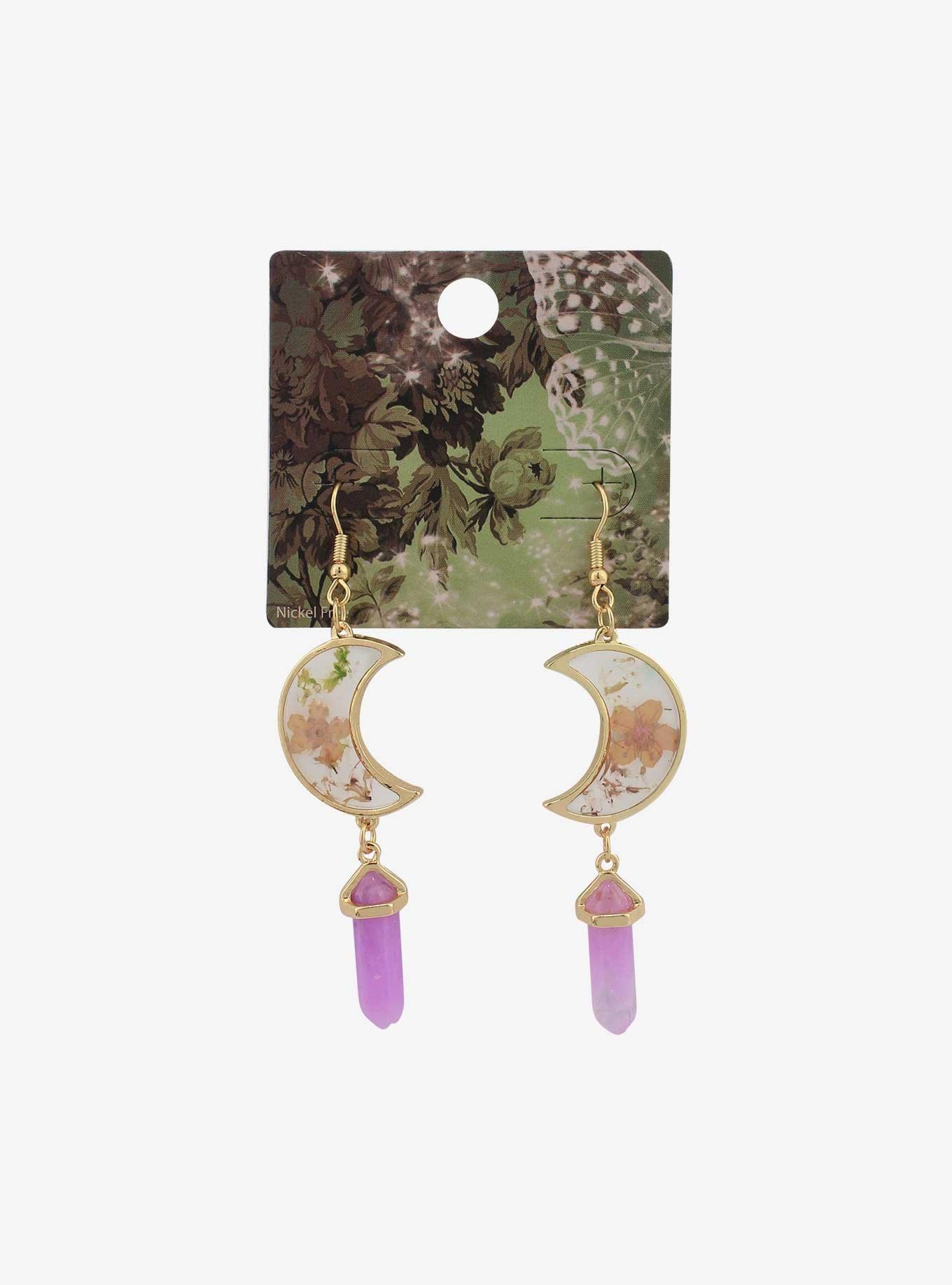 Floral Moon Crystal Drop Earrings, , hi-res