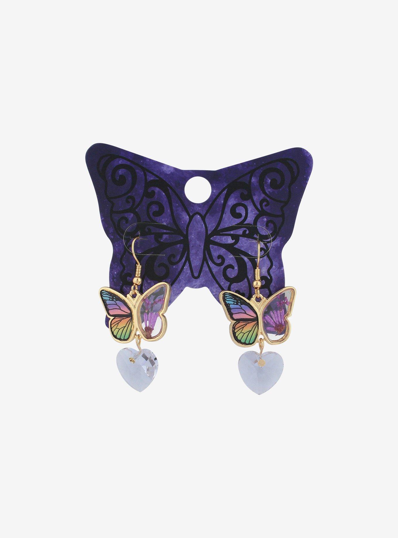 Dried Flower Butterfly Drop Earrings, , hi-res