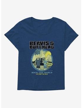 Beavis And Butthead Rock The World Girls T-Shirt Plus Size, NAVY  ATHLETIC HEATHER, hi-res