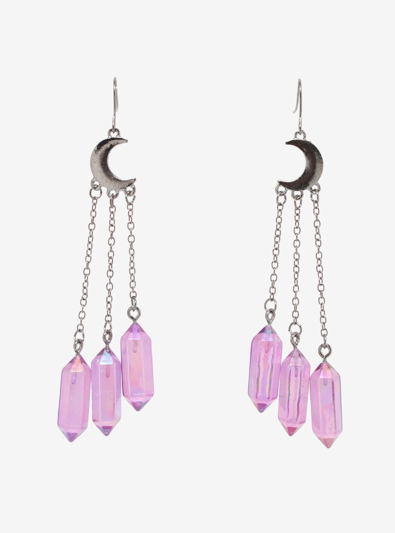 Crescent Moon Cascading Crystals Drop Earrings, , hi-res