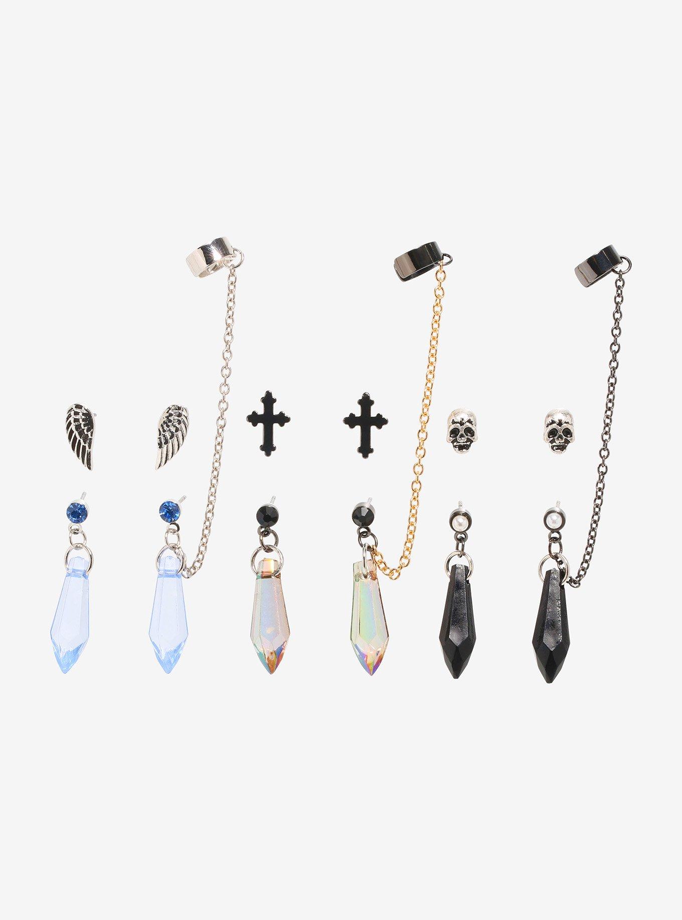 Skull Angel Wing Cuff Earring Set, , hi-res