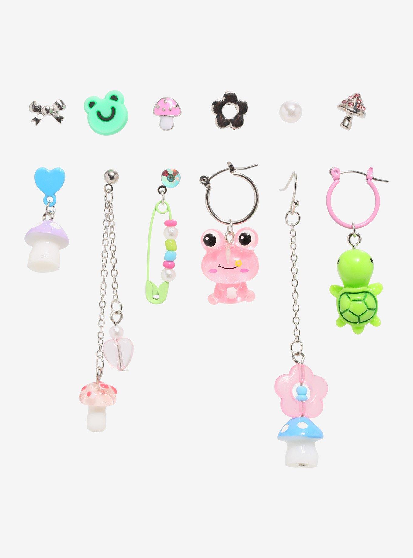 Pastel Frog Turtle Mismatch Earring Set | Hot Topic