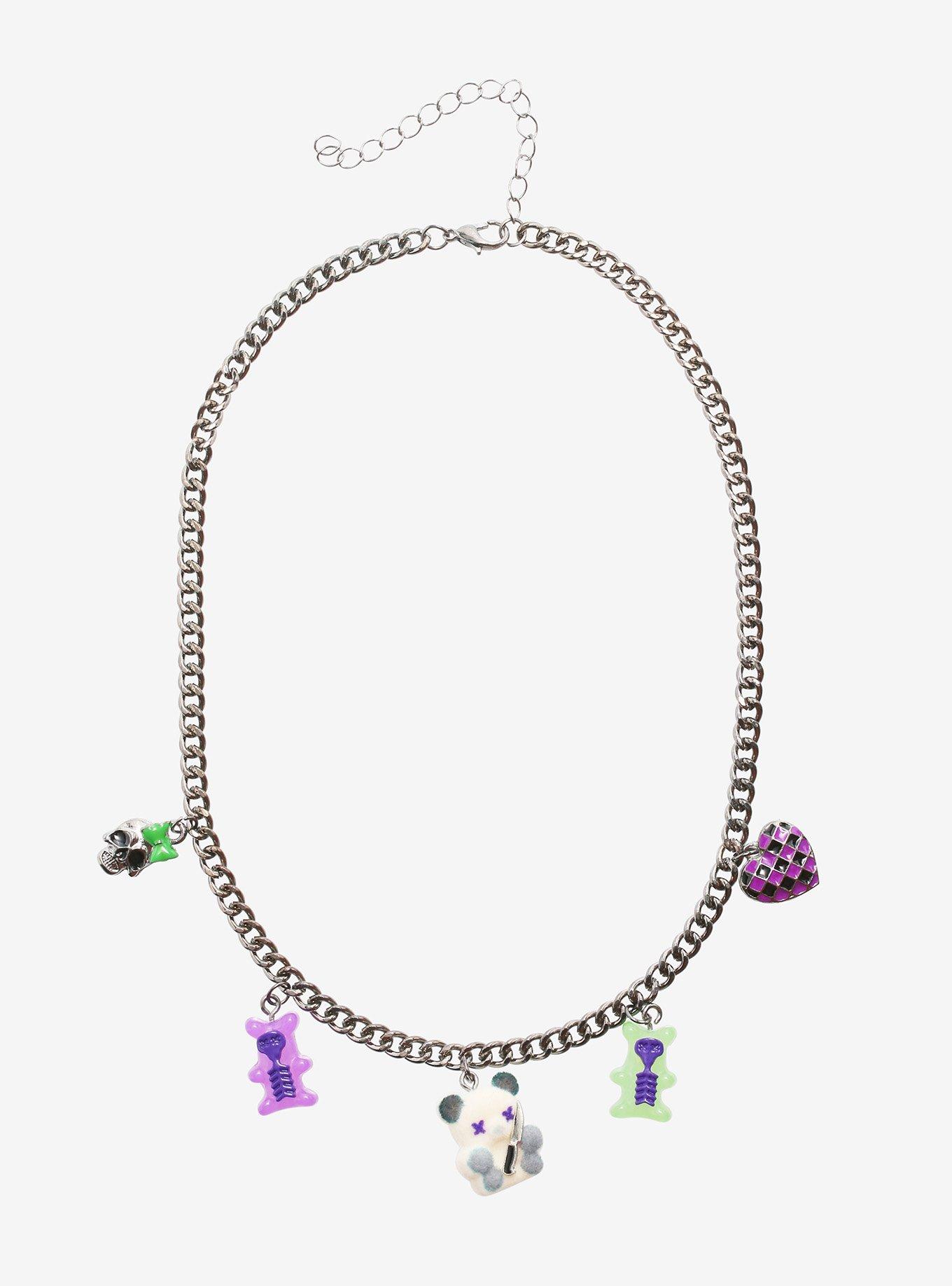 Emo Bear With Knife Charm Necklace, , hi-res