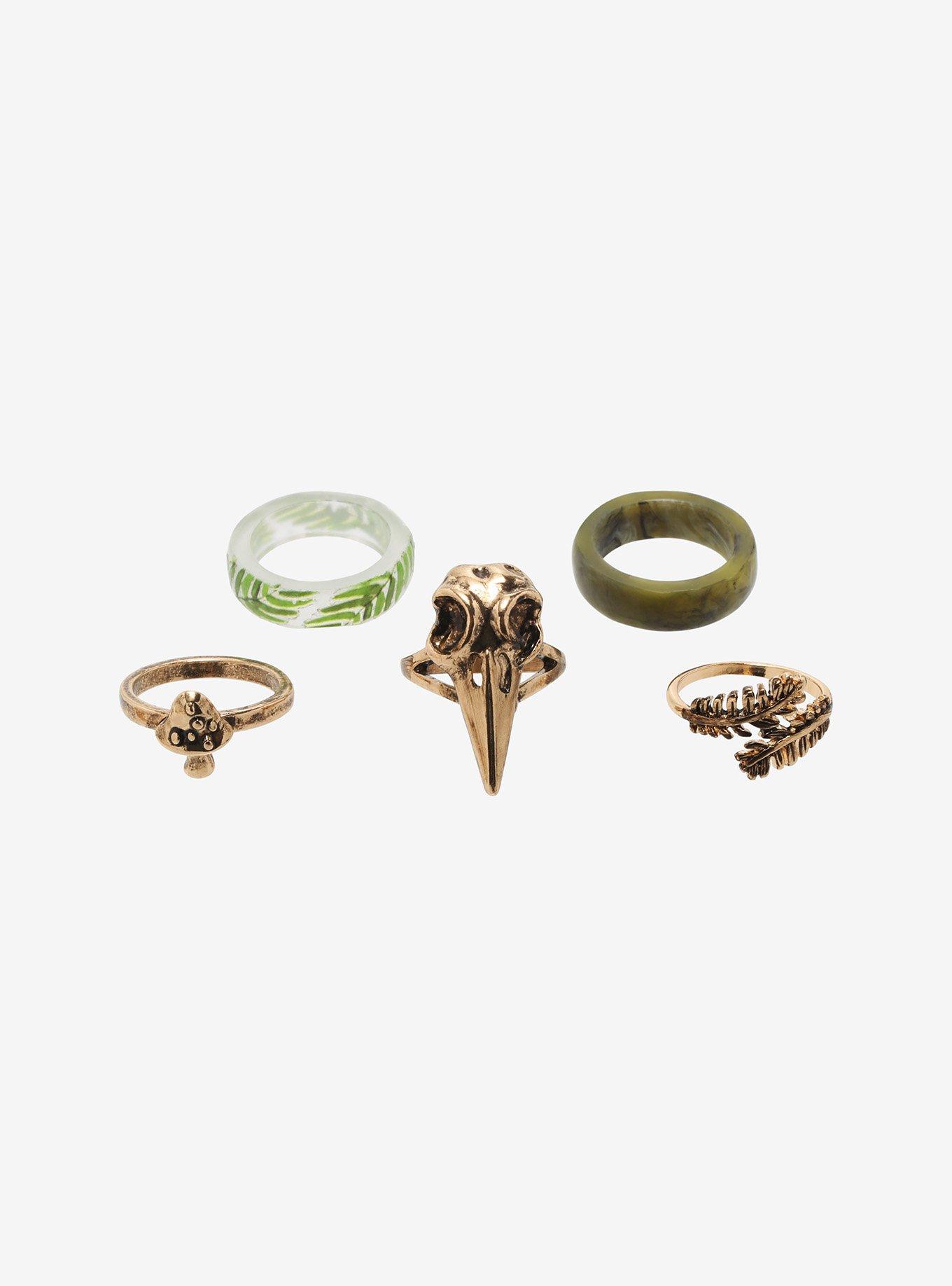Bird Skull Mushroom Ring Set | Hot Topic