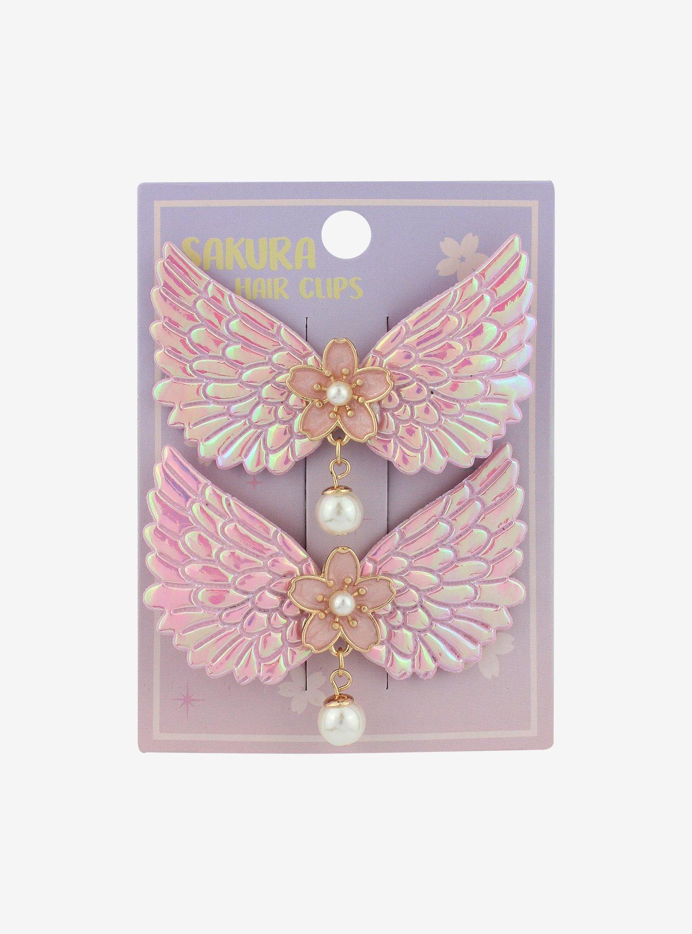 Iridescent Sakura Wings Hair Clips, , hi-res