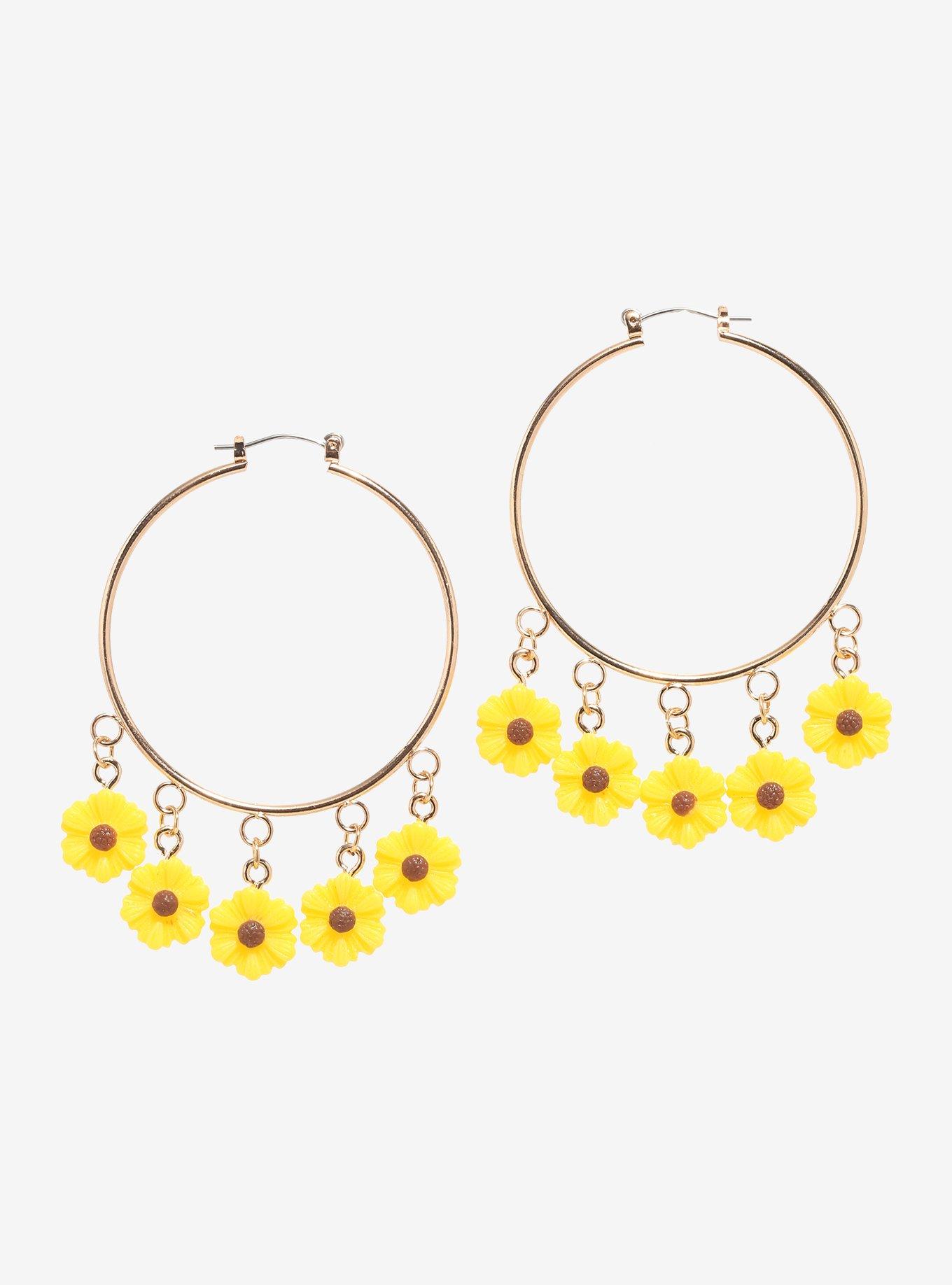 Sunflower Charms Hoop Earrings Hot Topic