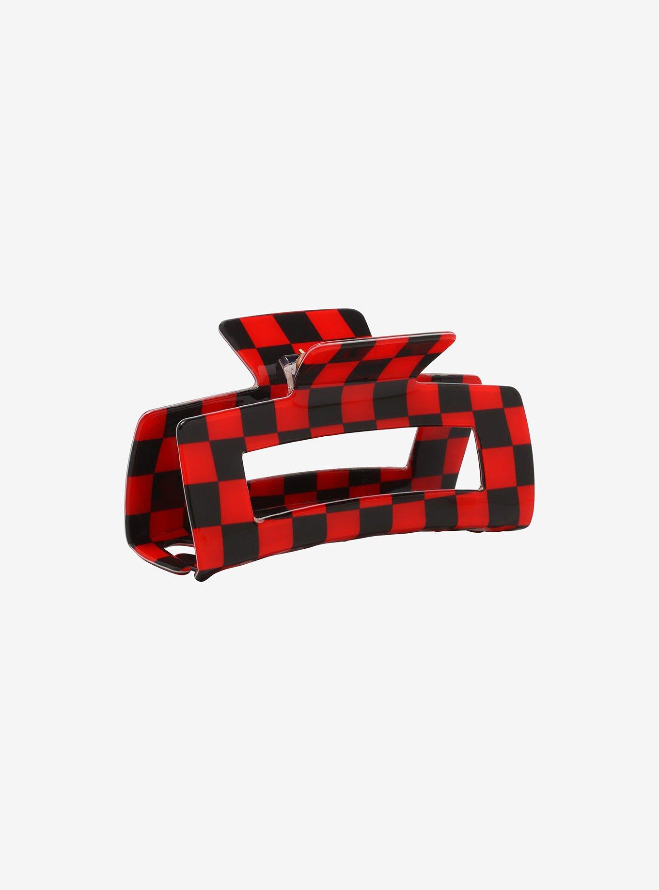 Large Red & Black Checkered Hair Clip, , hi-res
