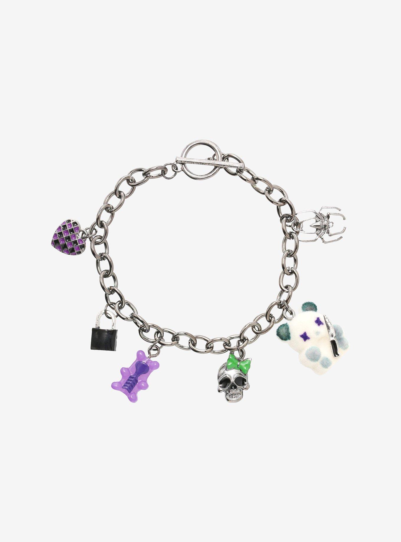 Emo Bear Lock Chain Charm Bracelet, , hi-res