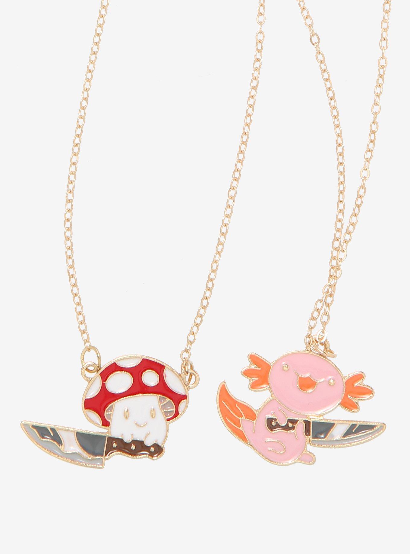 Mushroom & Axolotl Knife Best Friend Necklace Set