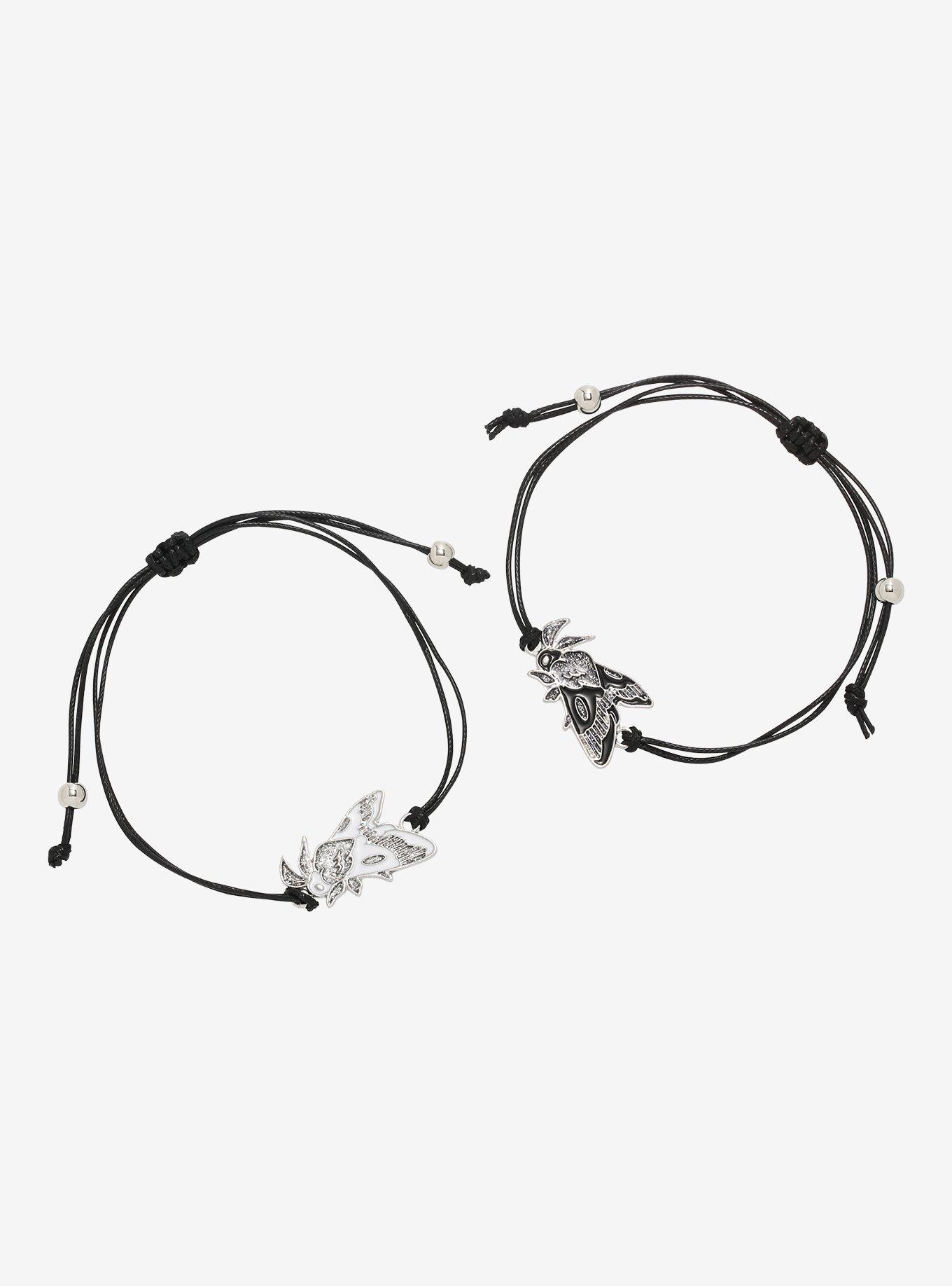 Black & White Glitter Moth Best Friend Cord Bracelet Set, , hi-res