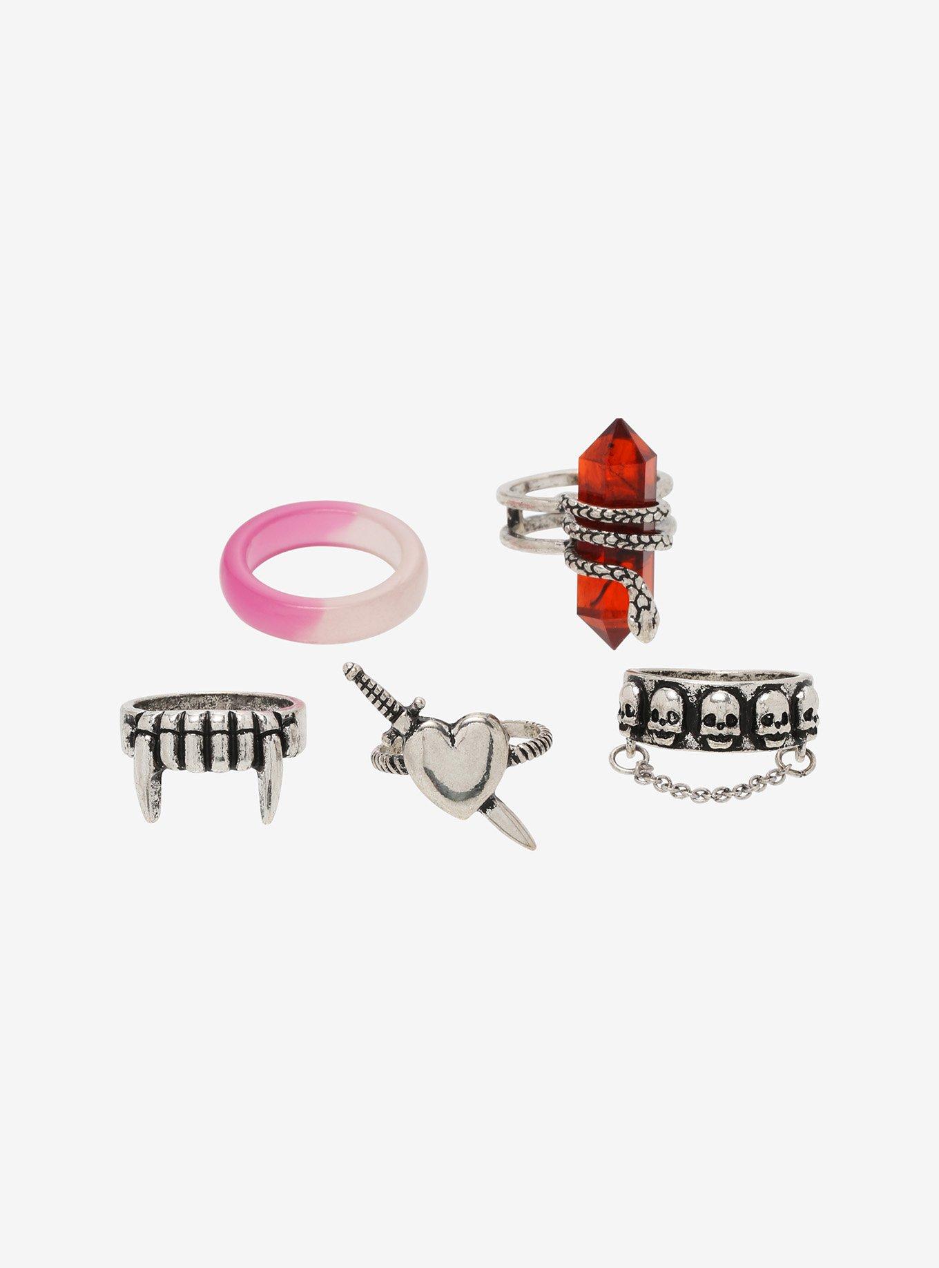 Crystal Fangs Skulls Ring Set, , hi-res